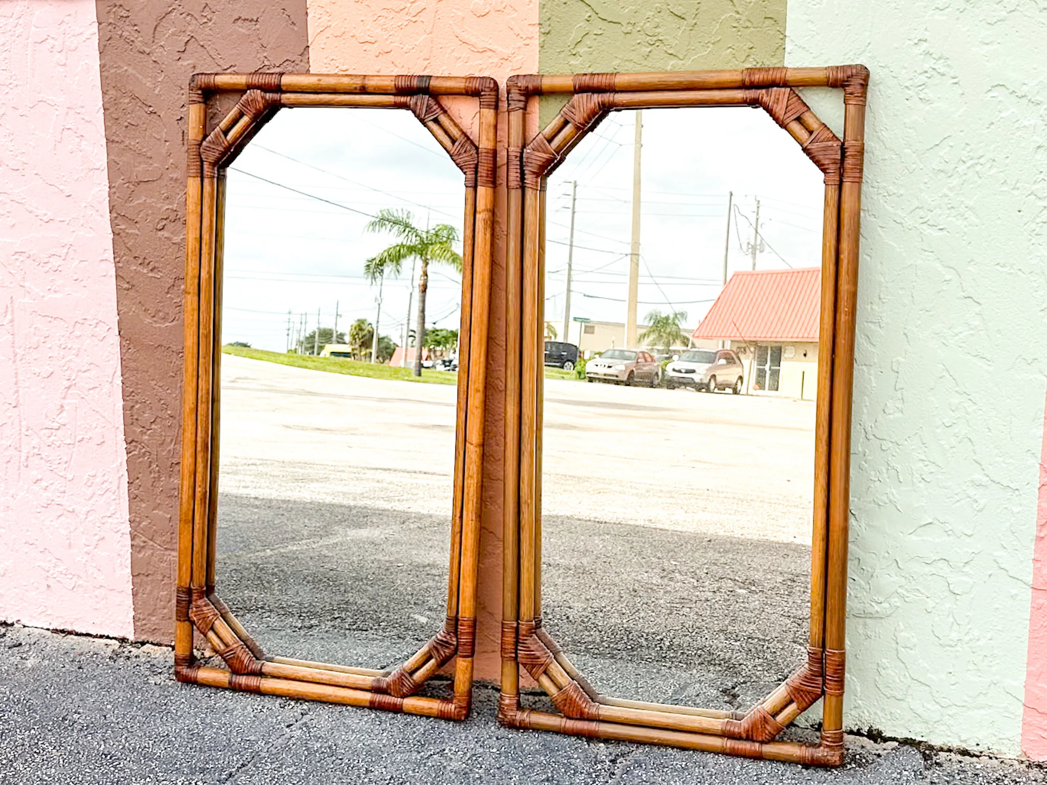 Pair of Drexel Rattan Mirrors - Image 2
