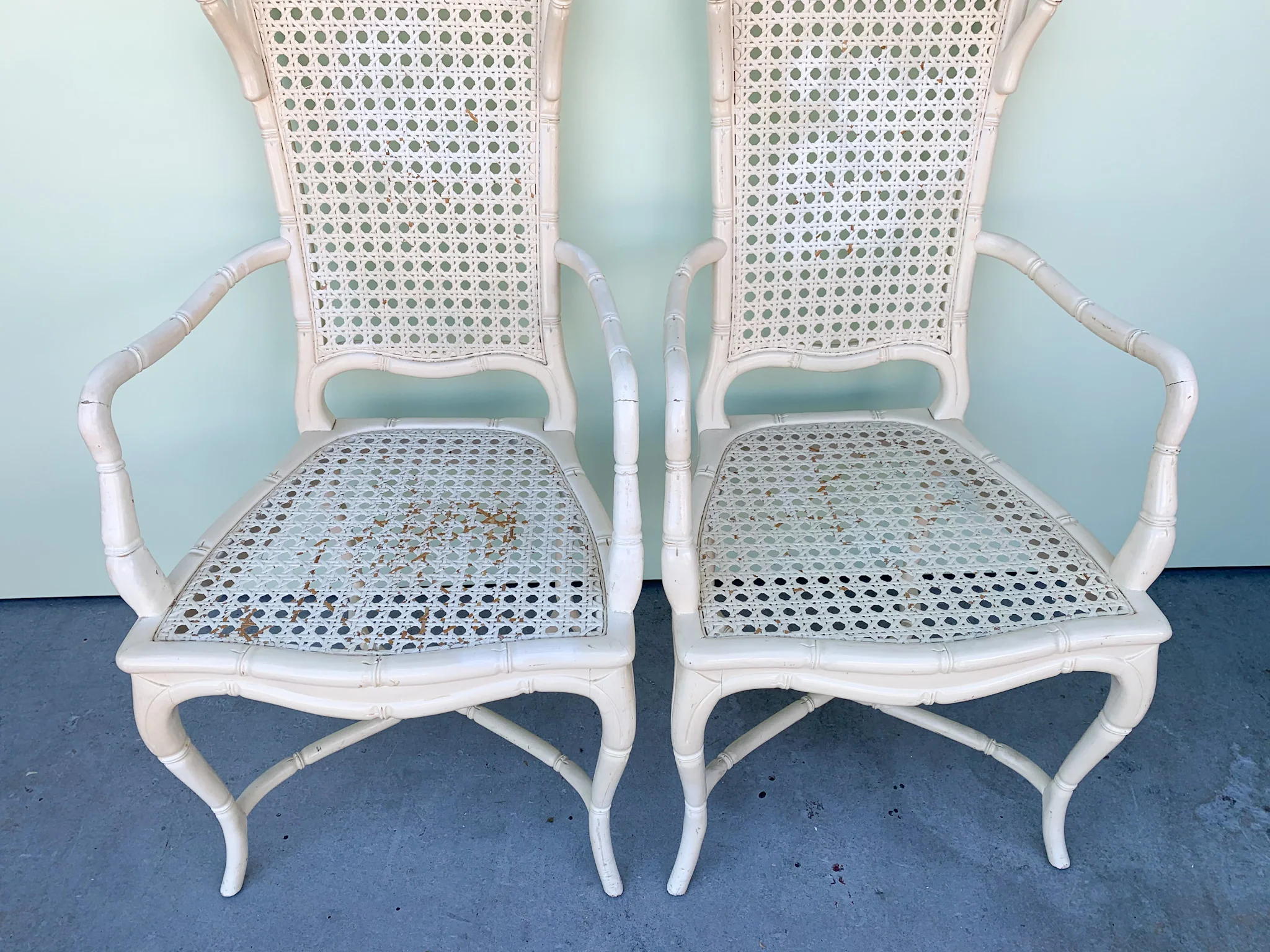 Pair of Faux Bamboo and Cane Arm Chairs - Image 5