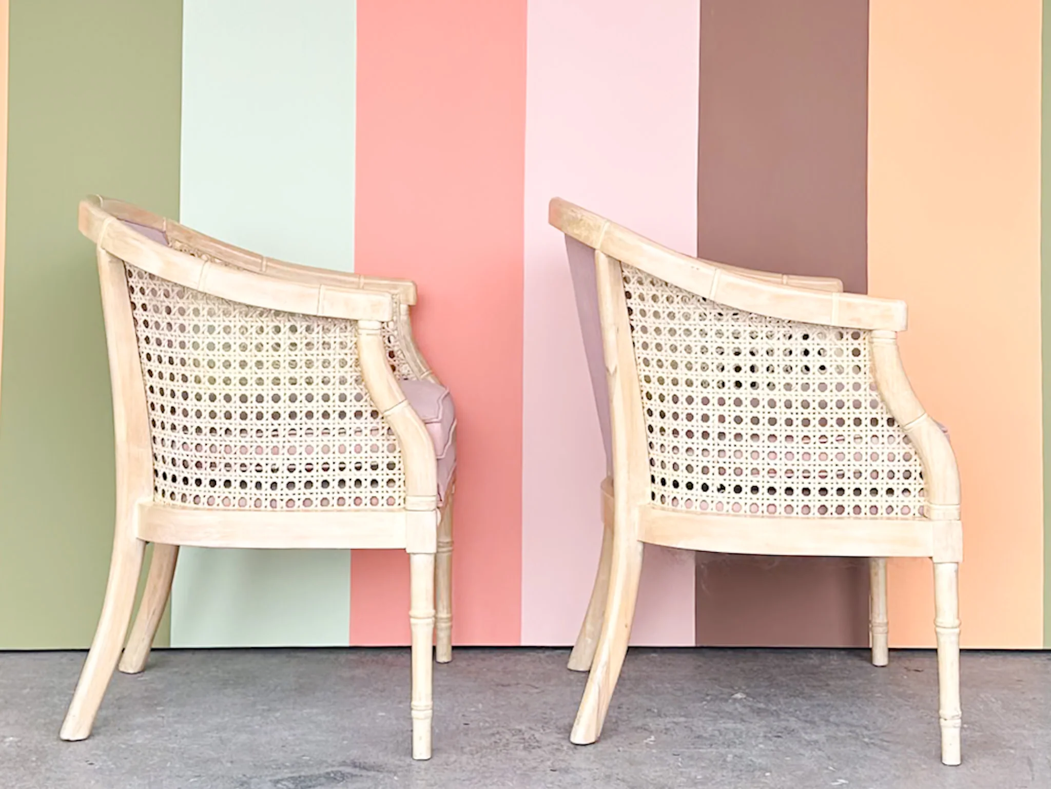 Pair of Faux Bamboo Cane Barrel Chairs - Image 2