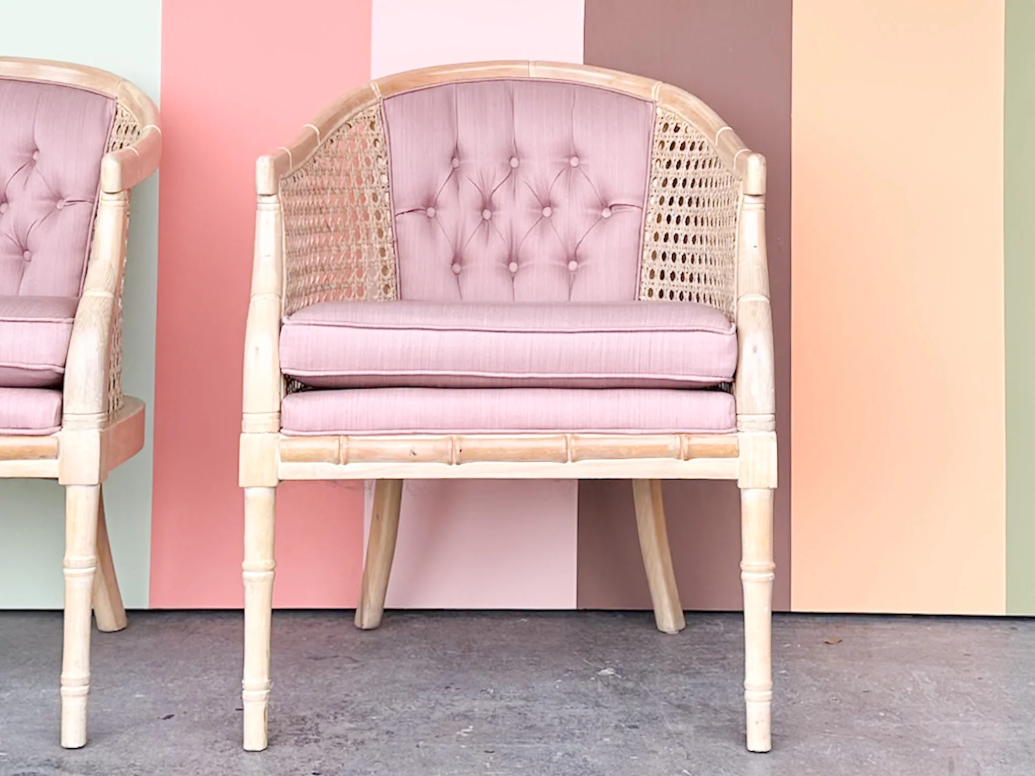 Pair of Faux Bamboo Cane Barrel Chairs - Image 6