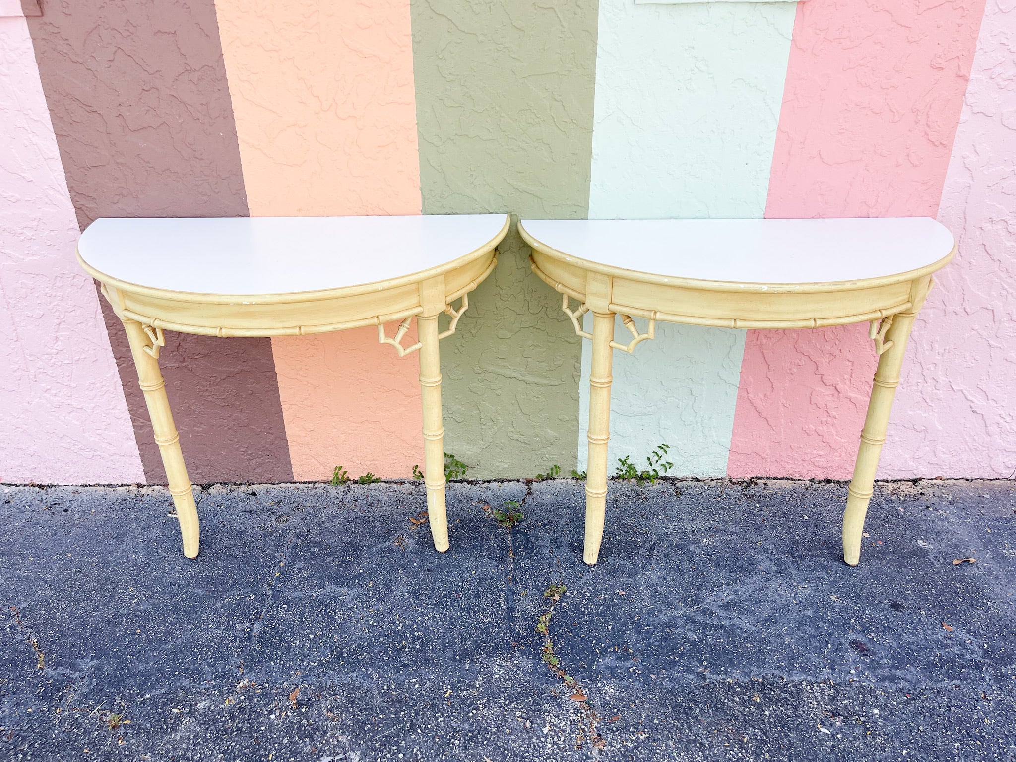 Pair of Faux Bamboo Demilunes - Image 3