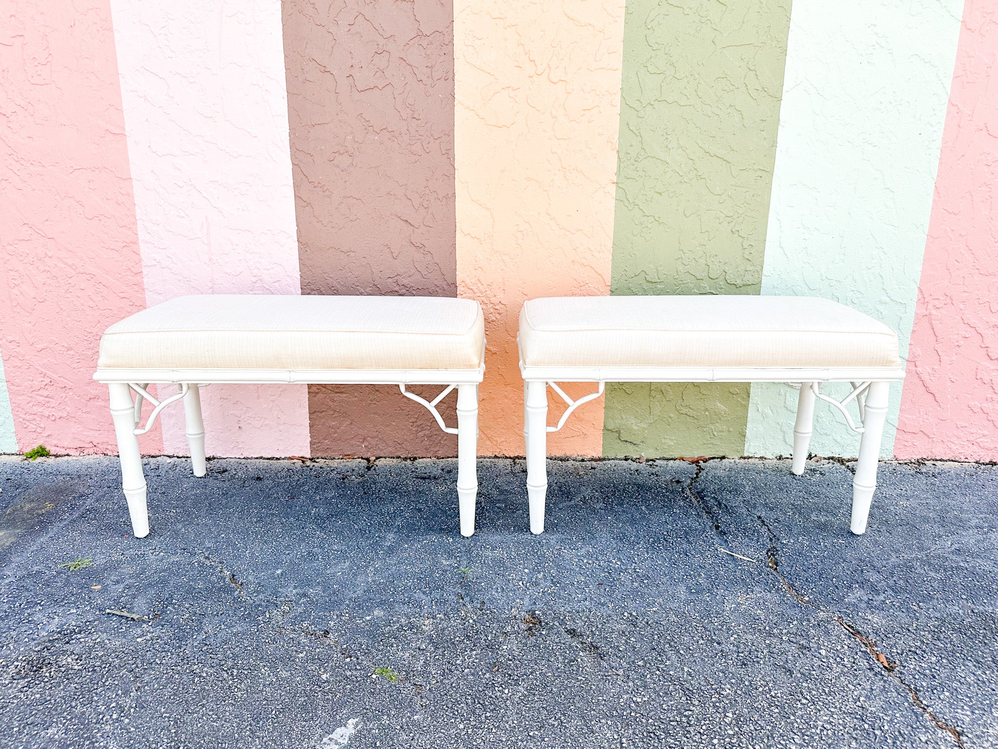 Pair of Faux Bamboo Ficks Reed Benches - Image 6