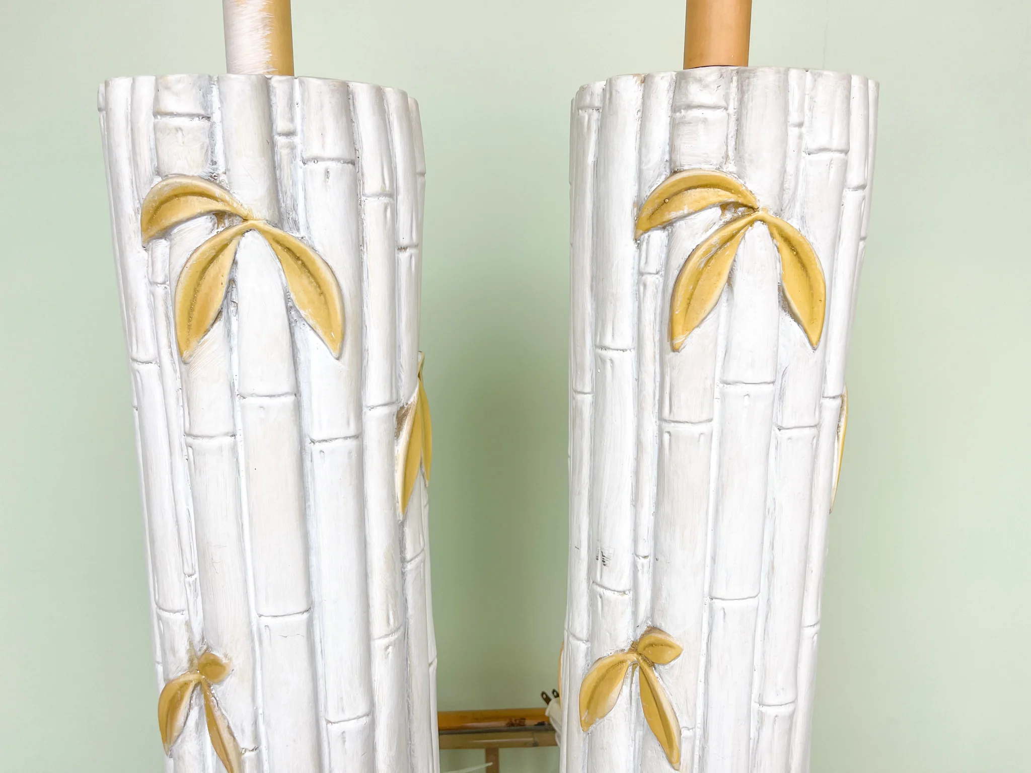 Pair of Faux Bamboo Leaf Lamps - Image 4