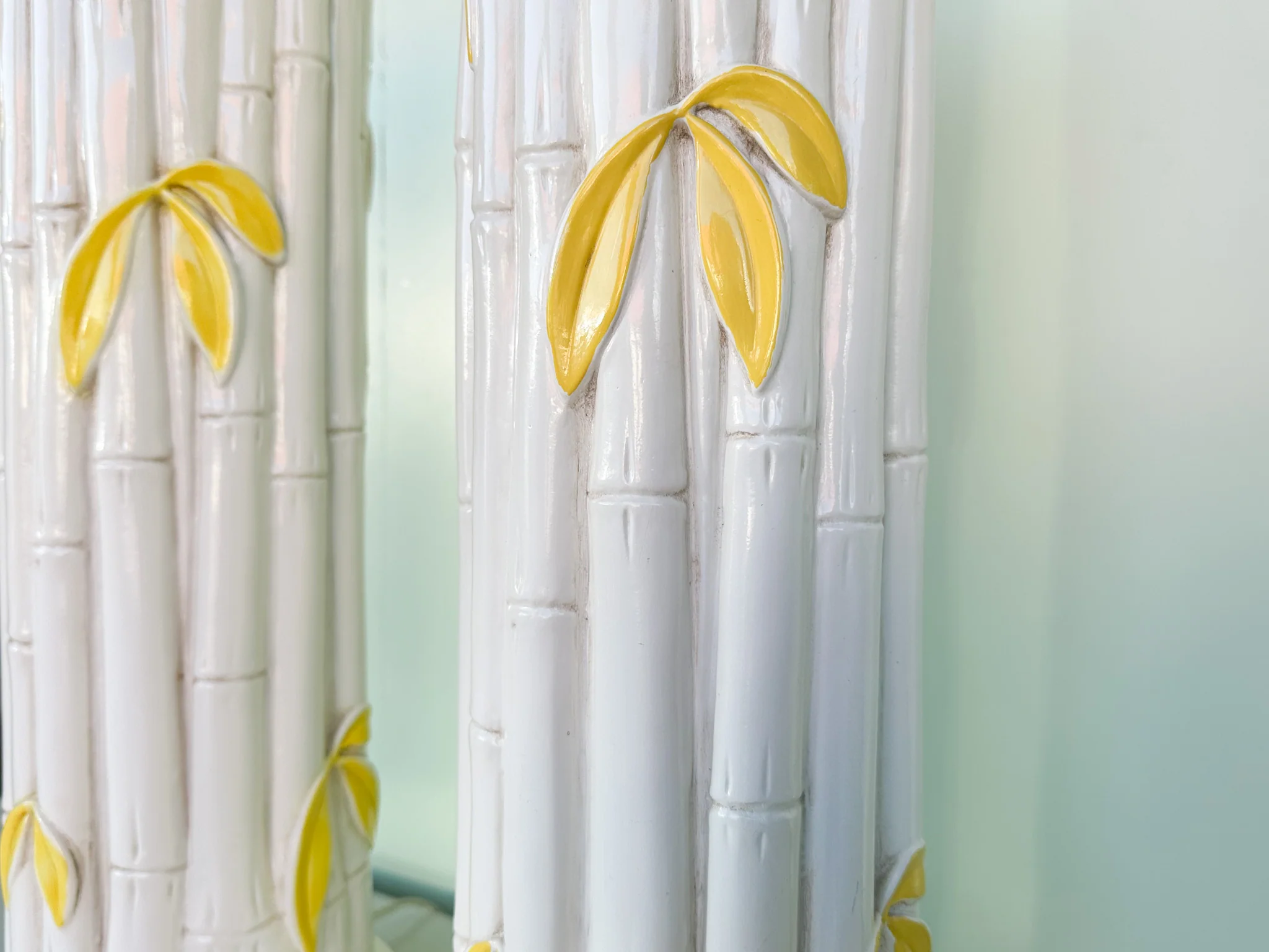 Pair of Faux Bamboo Leaf Lamps - Image 4