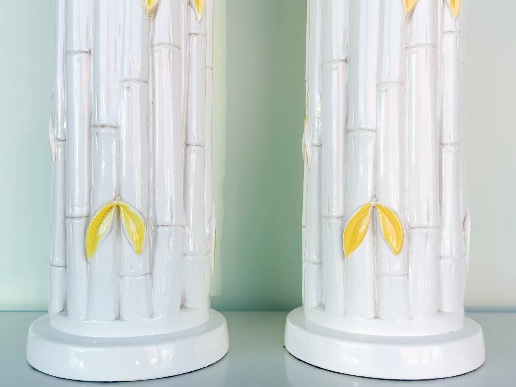 Pair of Faux Bamboo Leaf Lamps - Image 5
