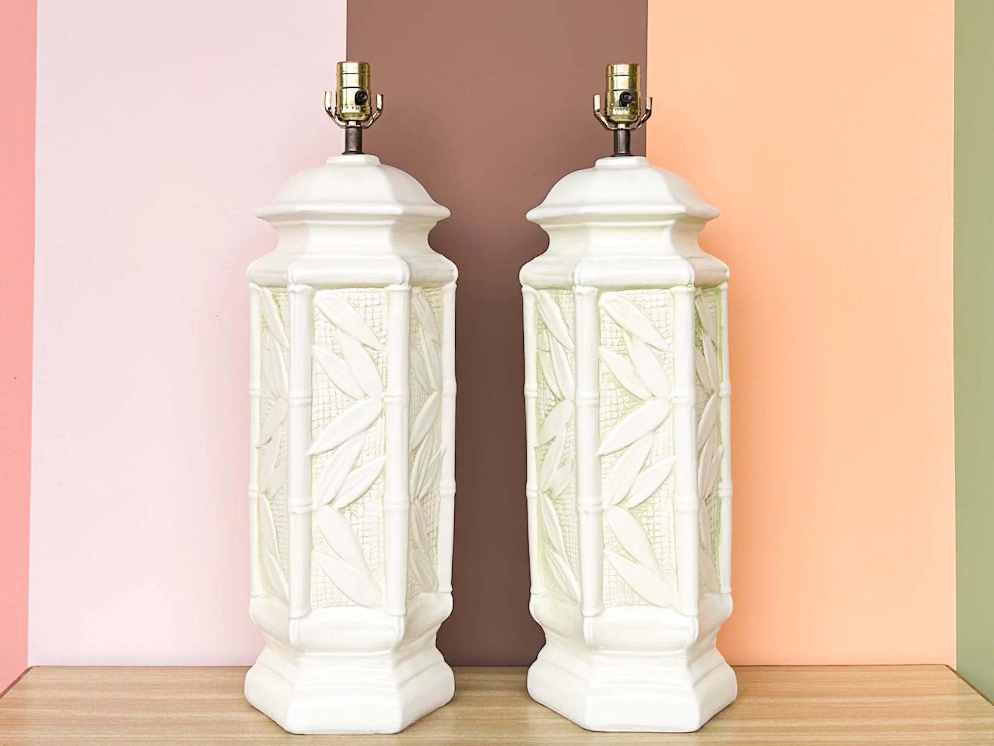 Pair of Faux Bamboo Leaf Lamps - Image 2