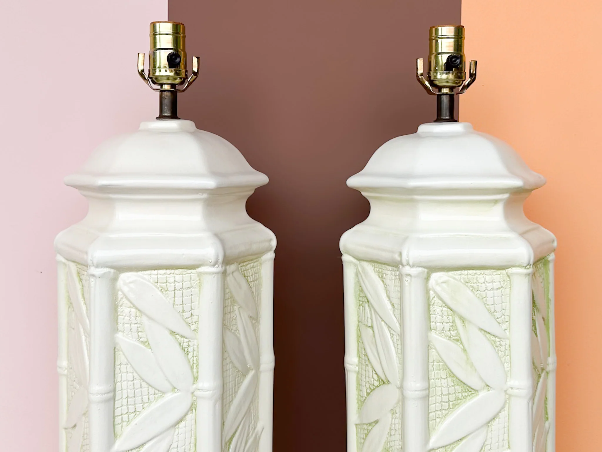 Pair of Faux Bamboo Leaf Lamps - Image 3