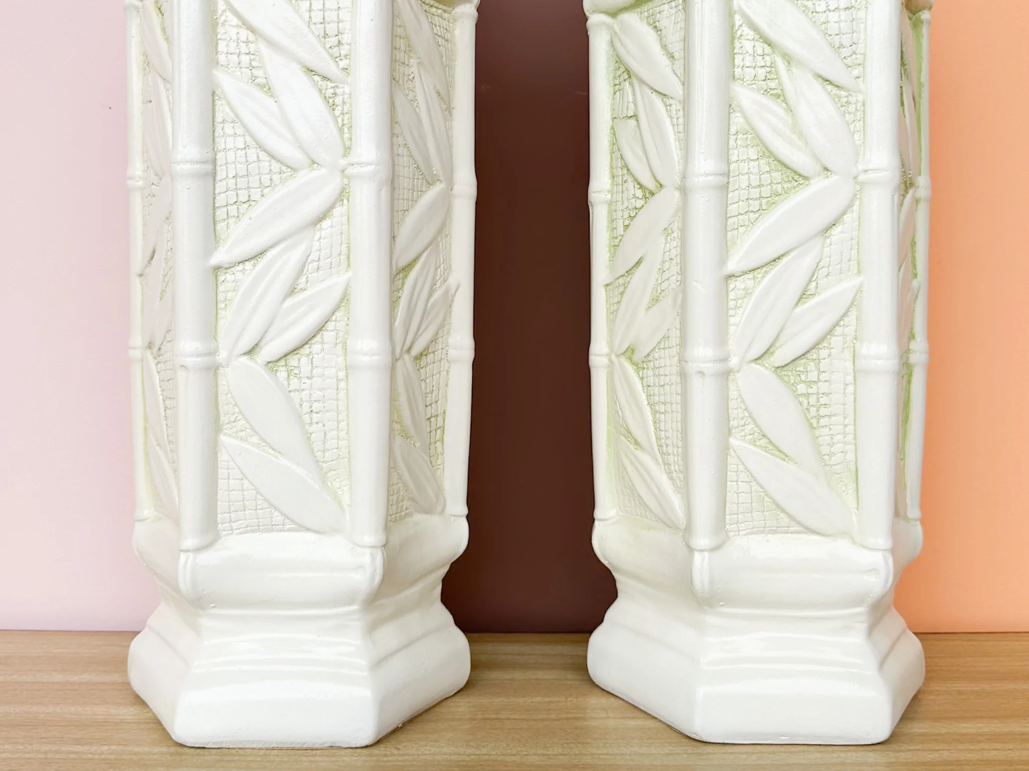 Pair of Faux Bamboo Leaf Lamps - Image 4