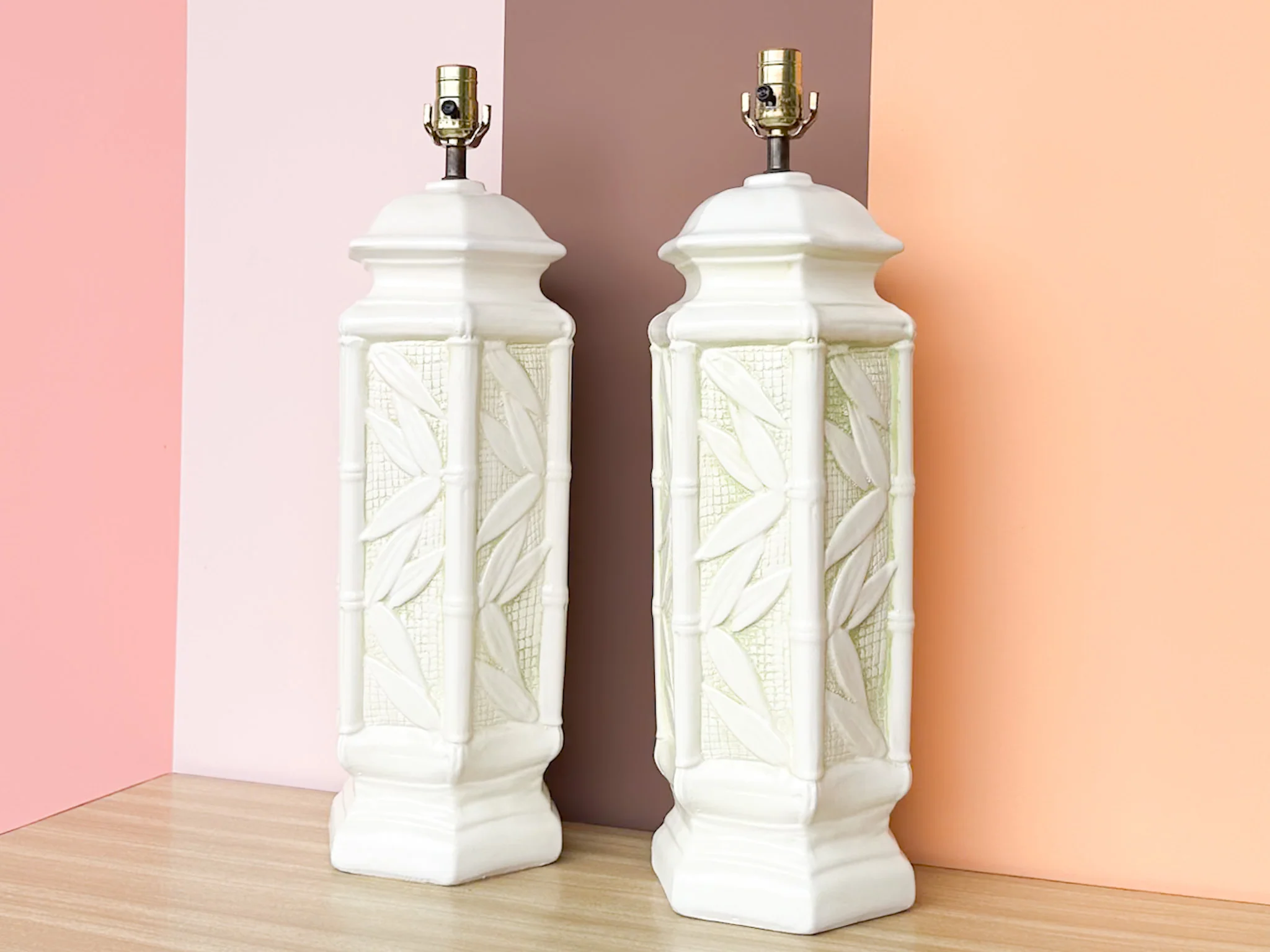 Pair of Faux Bamboo Leaf Lamps - Image 5