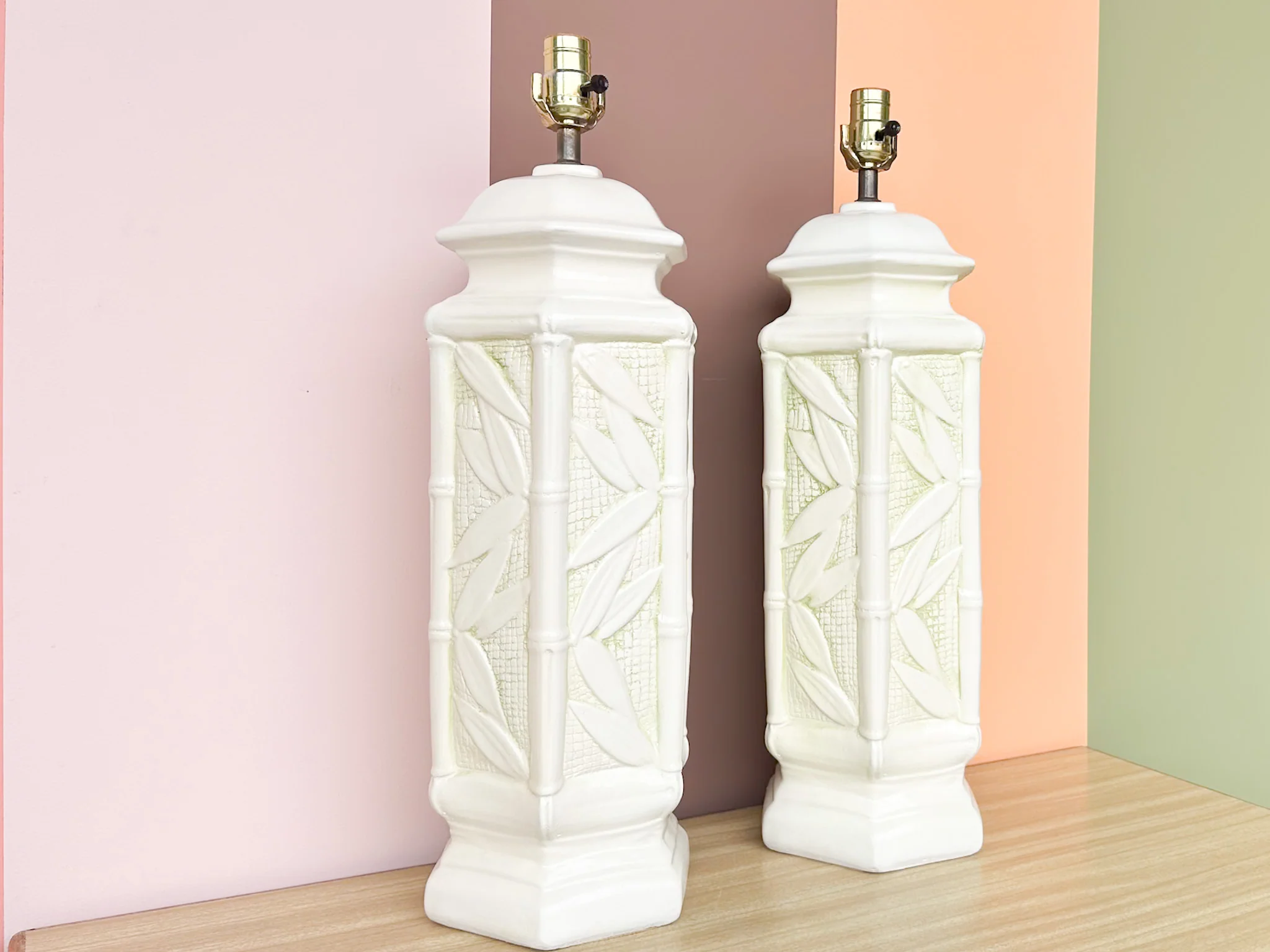 Pair of Faux Bamboo Leaf Lamps - Image 6