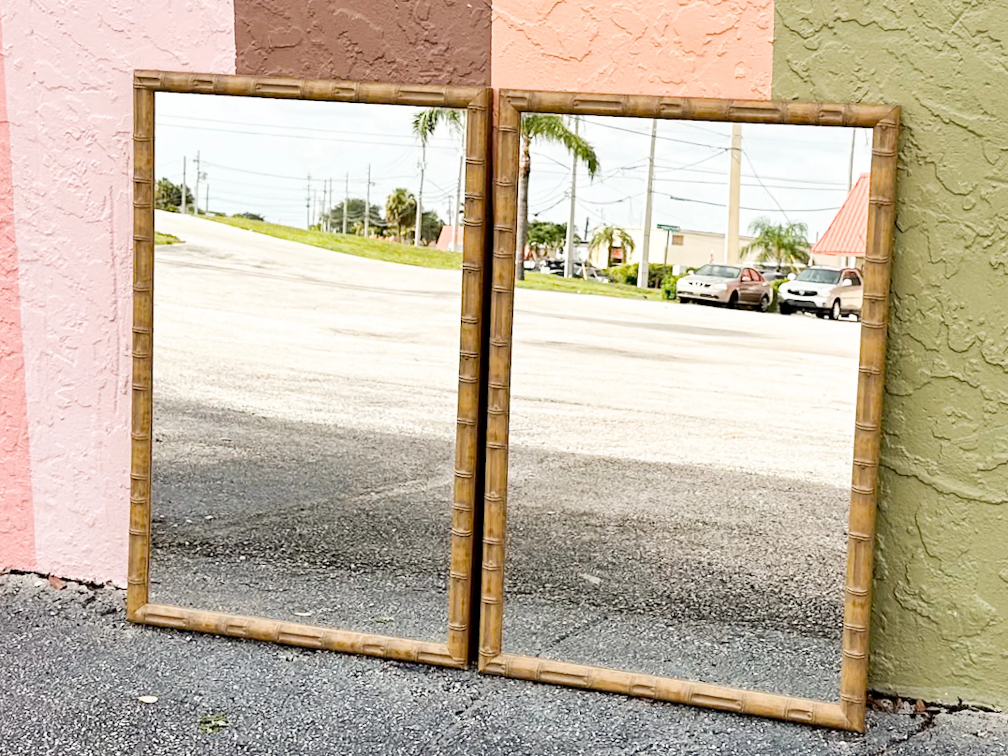 Pair of Faux Bamboo Mirrors - Image 2