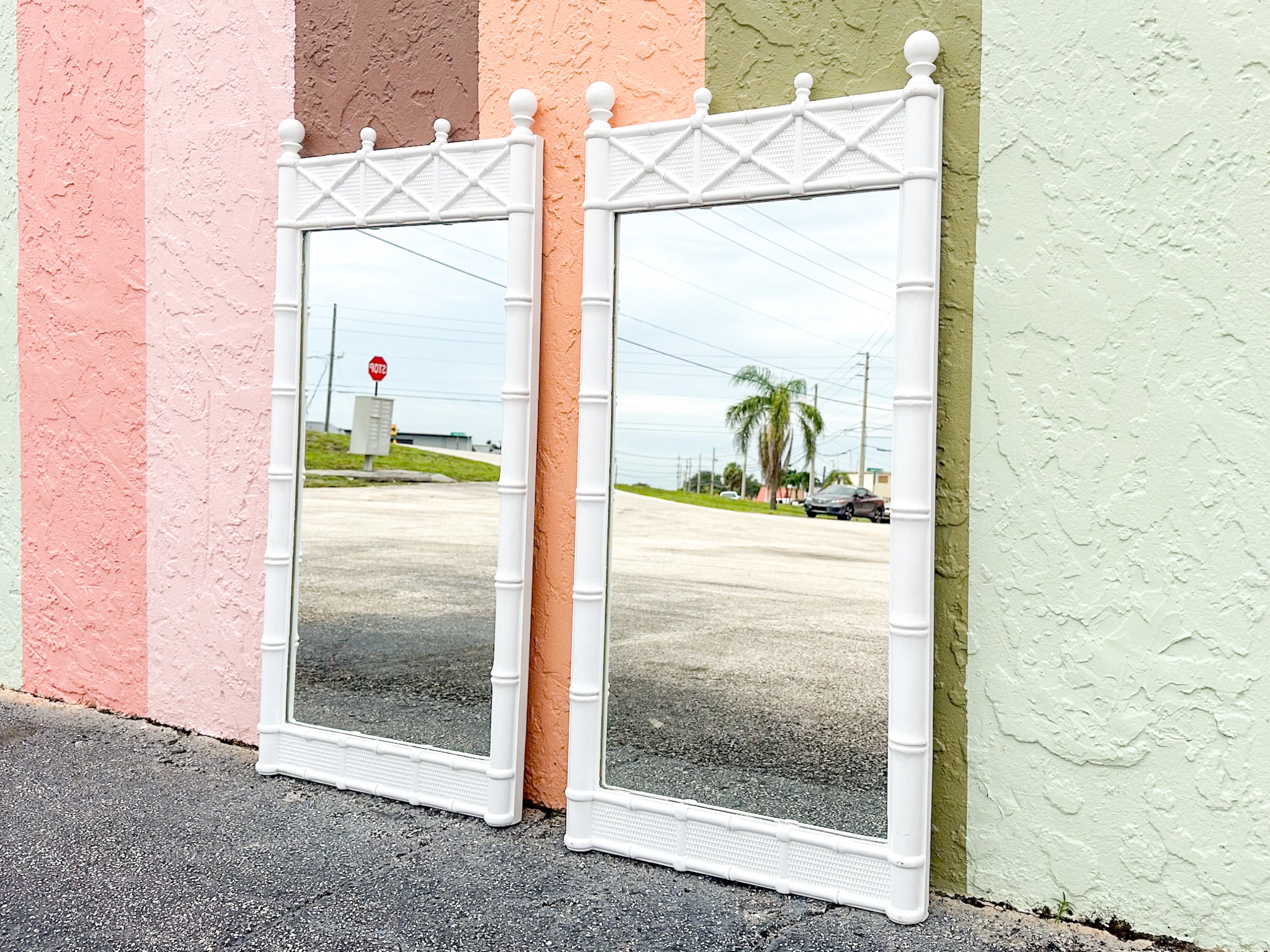 Pair of Faux Bamboo Omega Mirrors - Image 4