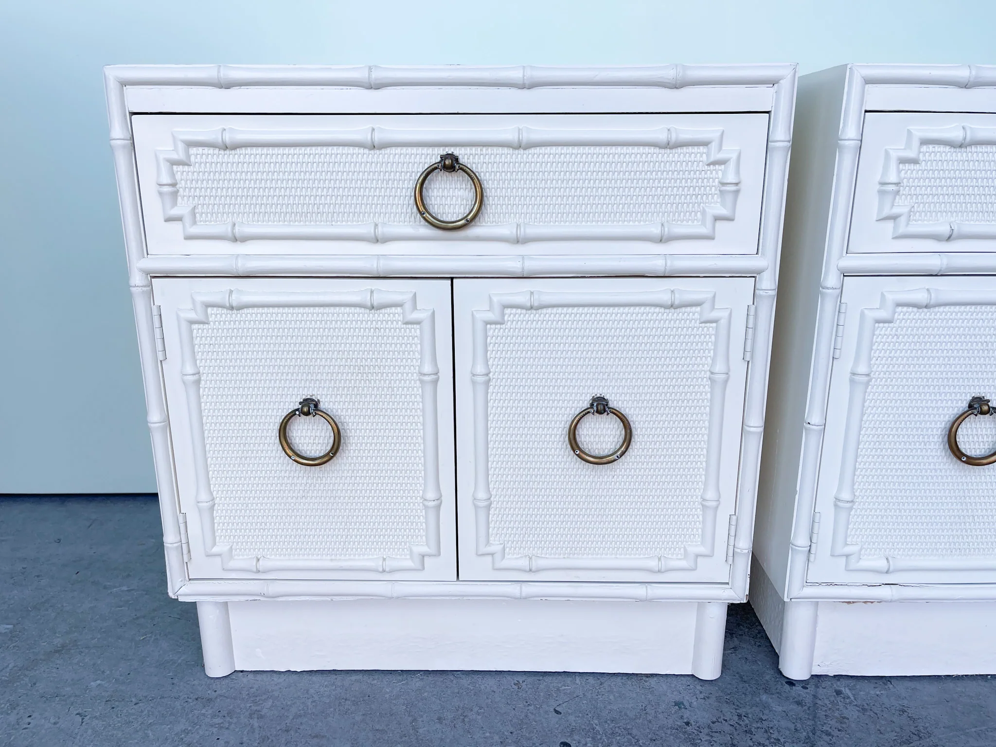 Pair of Faux Bamboo Omega Nightstands - Image 2