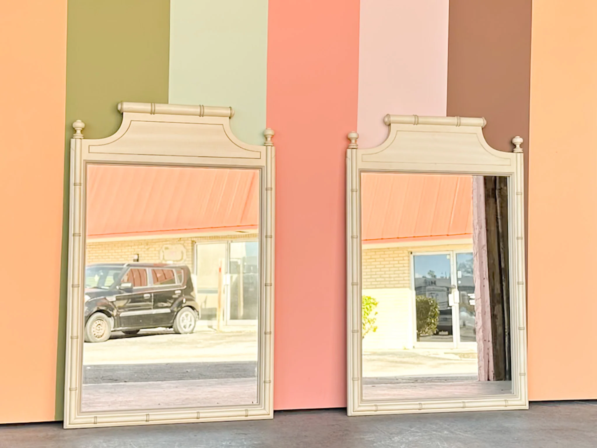Pair of Faux Bamboo Pagoda Mirrors - Image 2