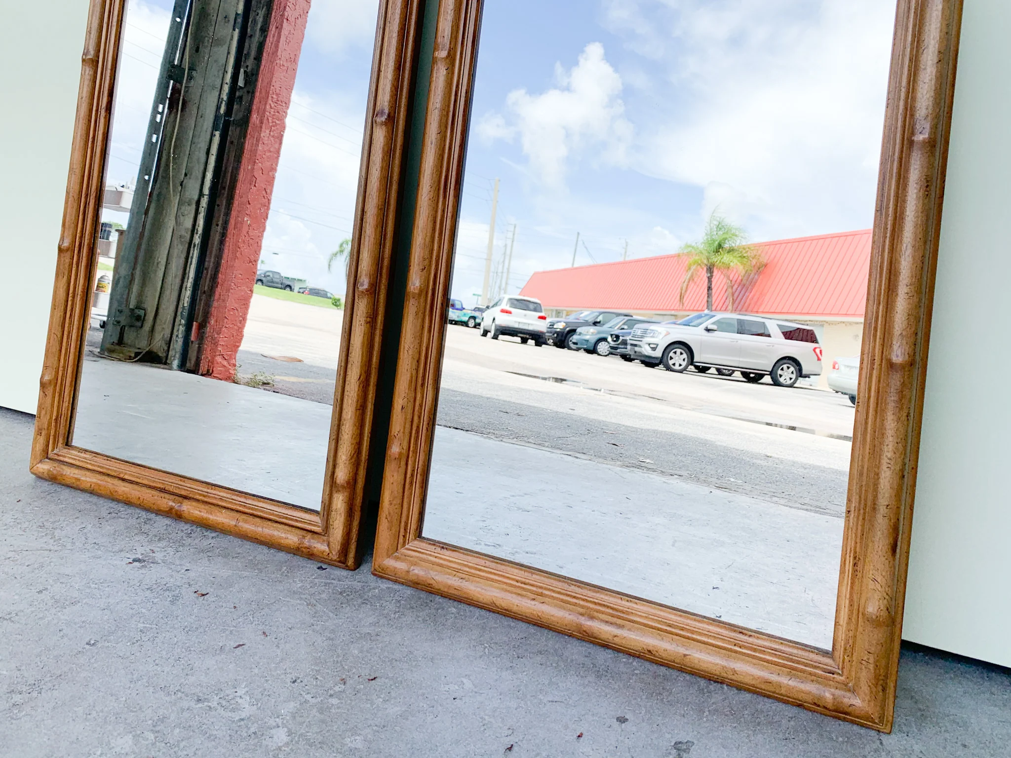 Pair of Faux Bamboo and Seagrass Mirrors - Image 3