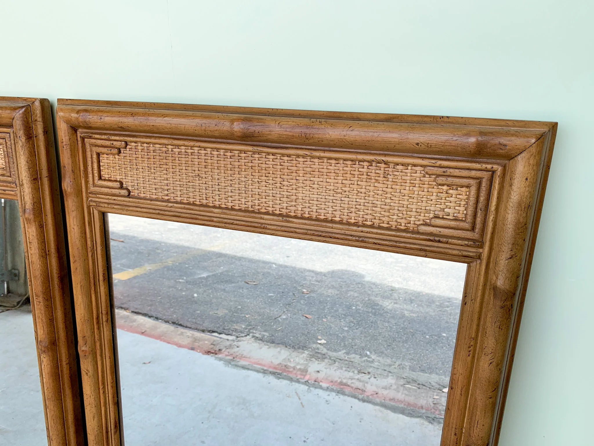 Pair of Faux Bamboo and Seagrass Mirrors - Image 4