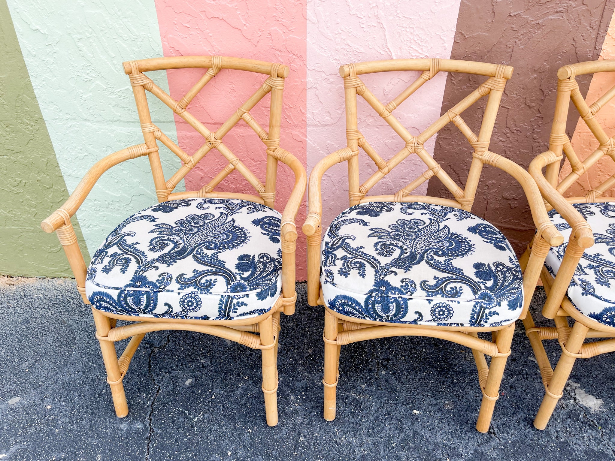 Pair of Ficks Reed Rattan Chippendale Arm Chairs - Image 3
