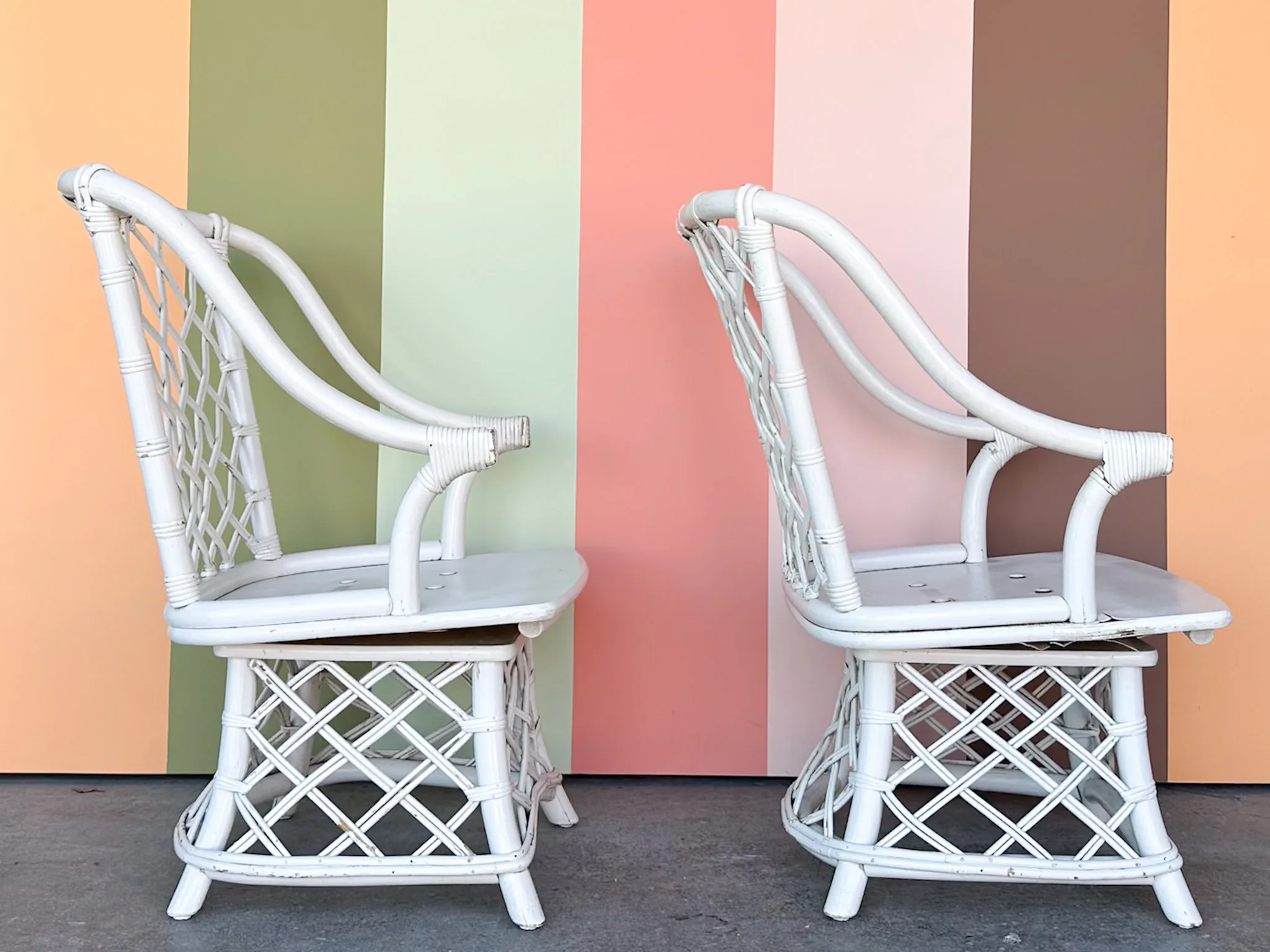 Pair of Ficks Reed Rattan Lattice Swivel Chairs - Image 10