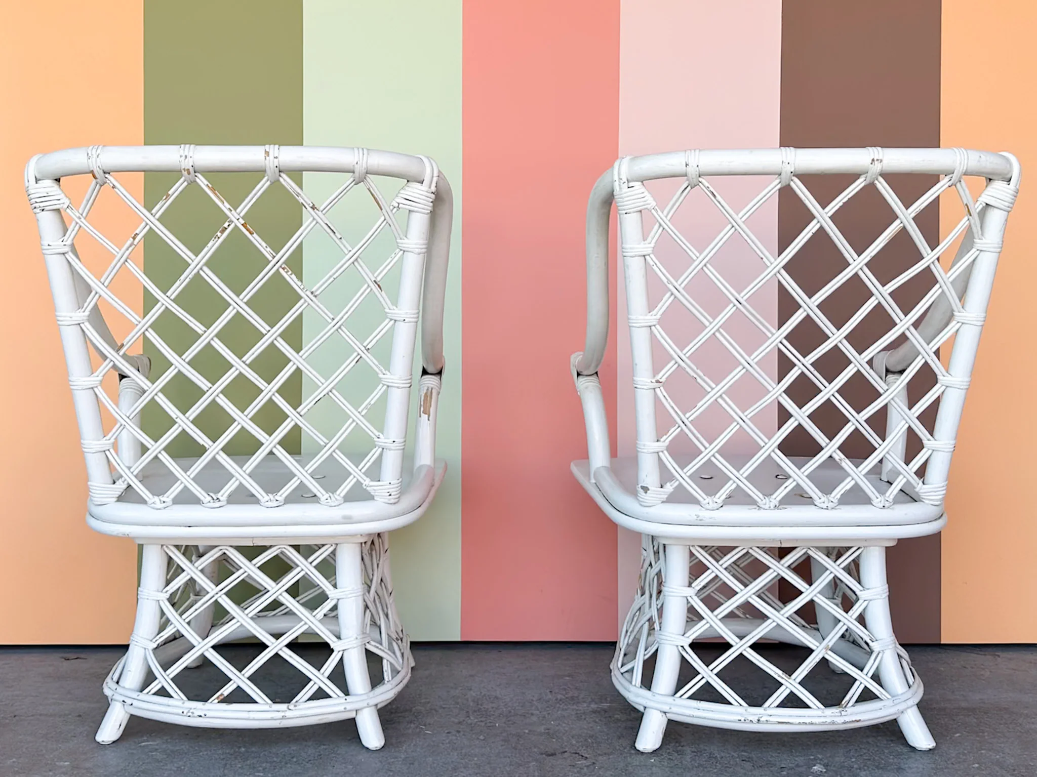 Pair of Ficks Reed Rattan Lattice Swivel Chairs - Image 9