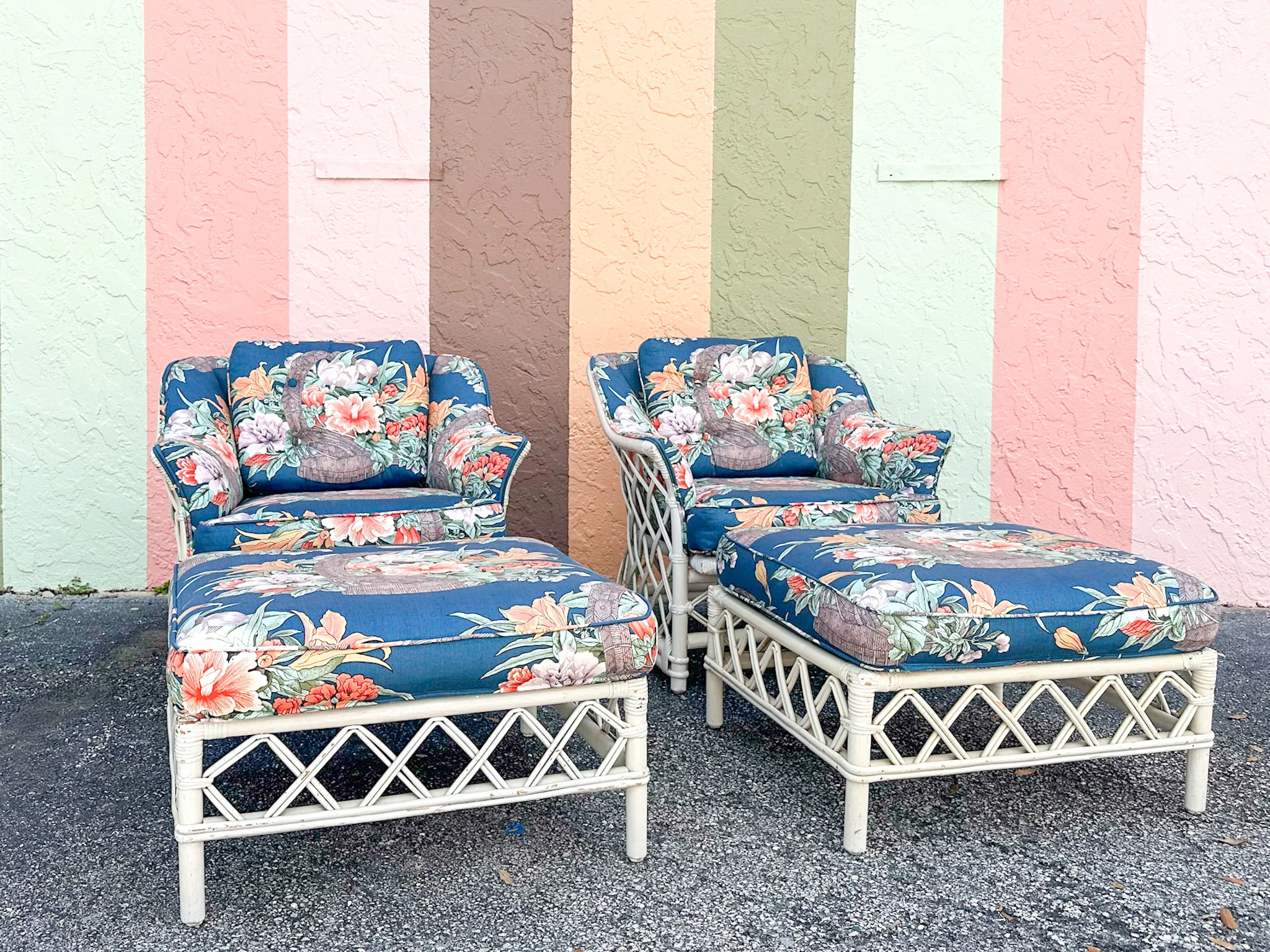 Pair of Ficks Reed Rattan Lounge Chairs and Ottomans - Image 19