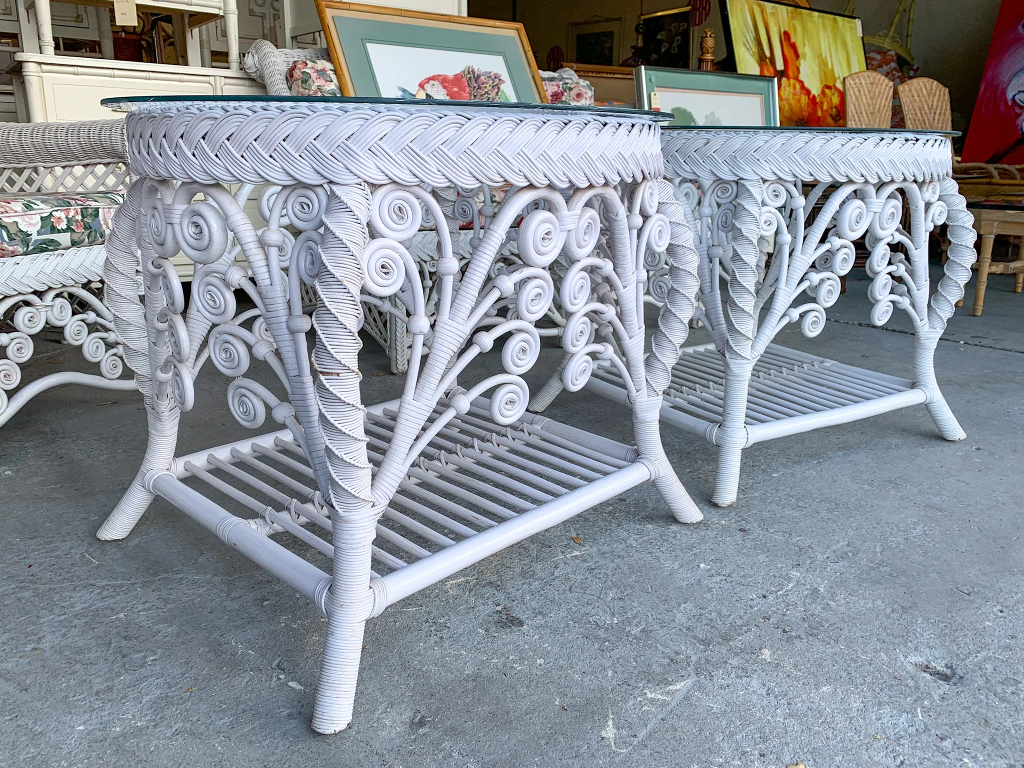 Pair of Fiddlehead Wicker End Tables - Image 2