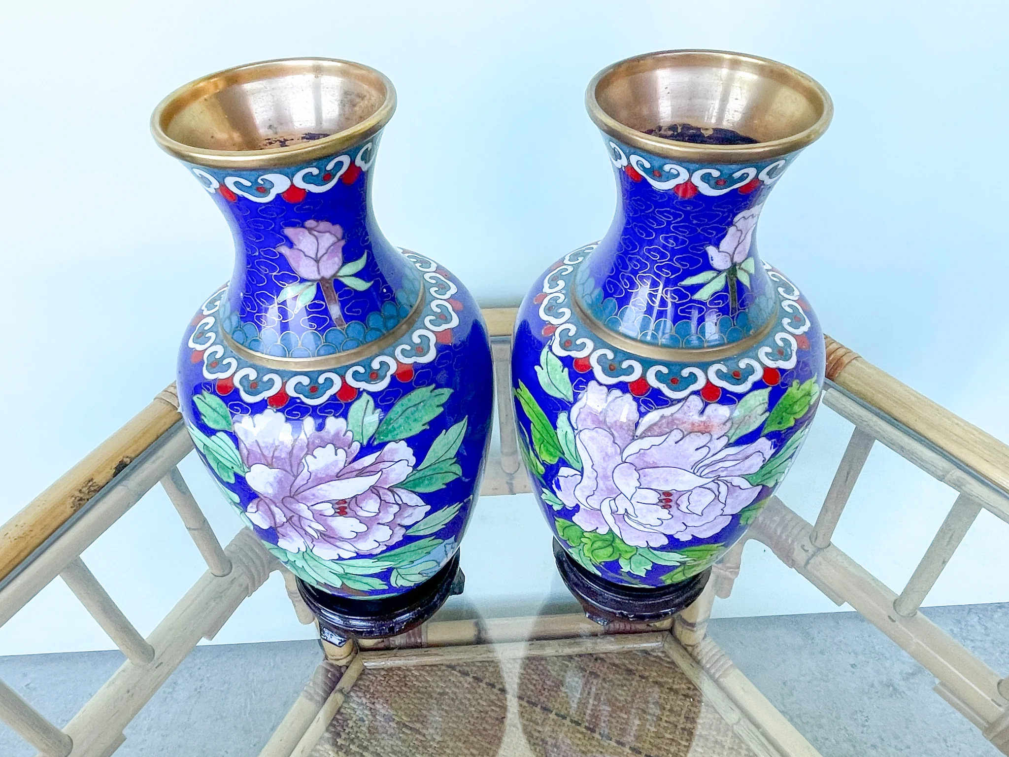 Pair of Floral Cloisonné Vases - Image 2