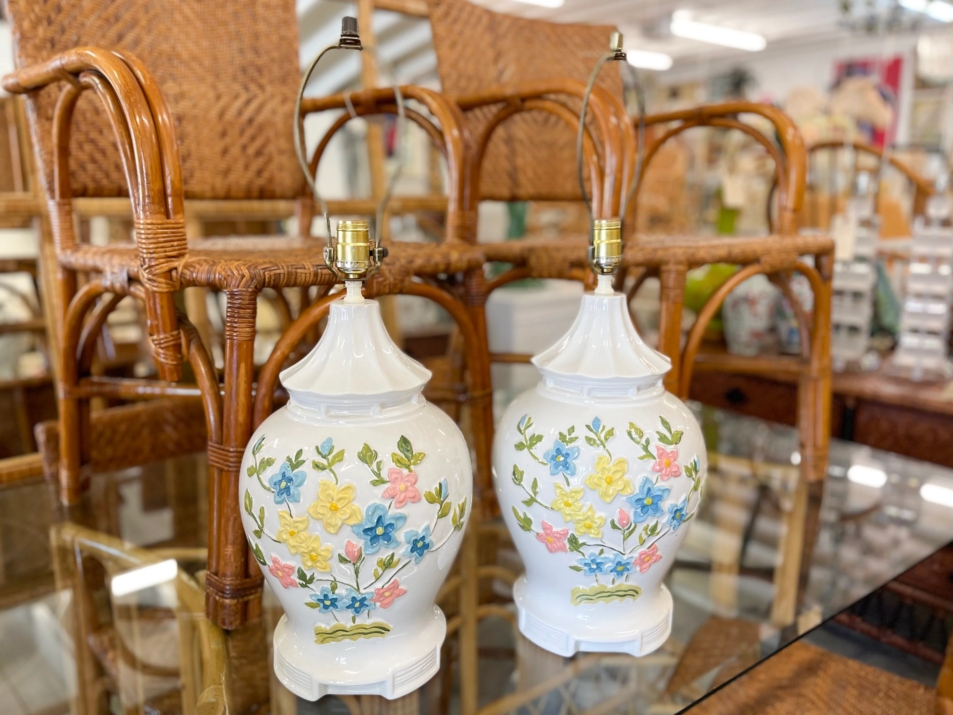 Pair of Flower Pagoda Lamps