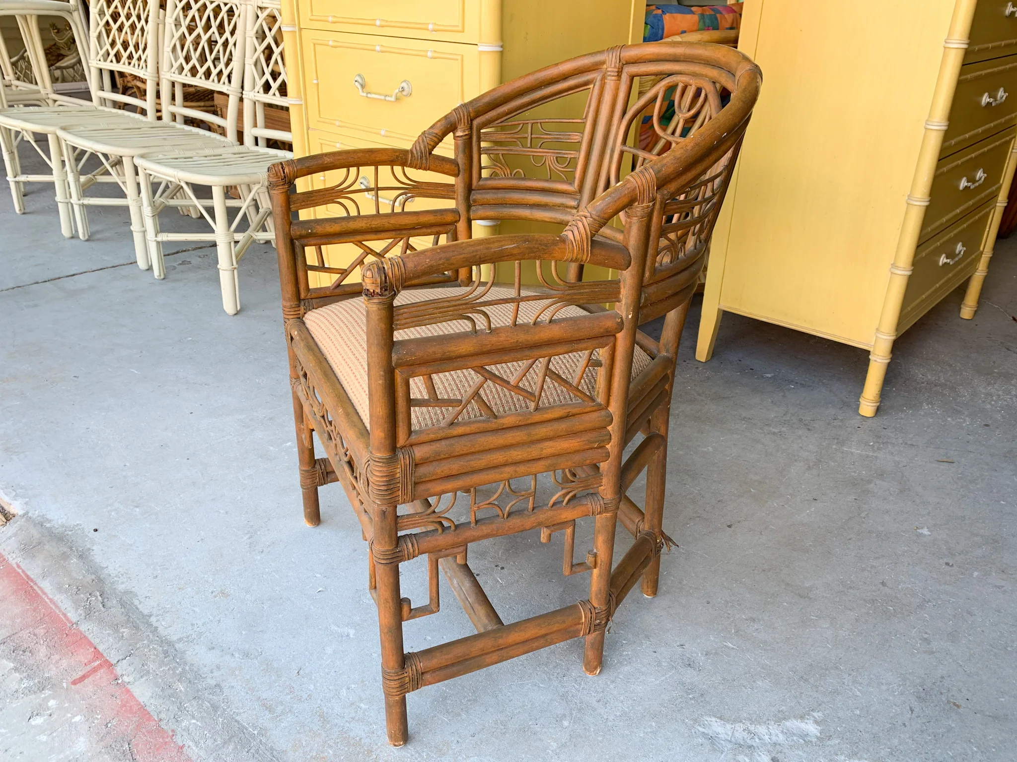 Pair of French Style Chinoiserie Rattan Chairs - Image 4