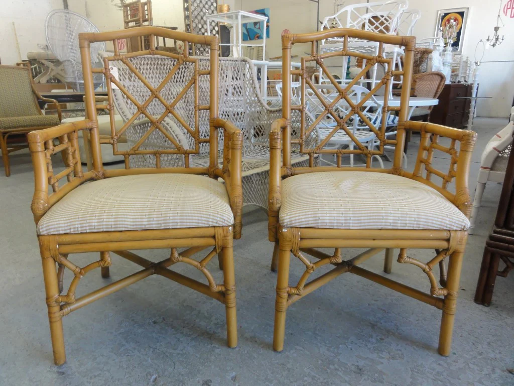 Pair of Fretwork Rattan Arm Chairs - Image 2