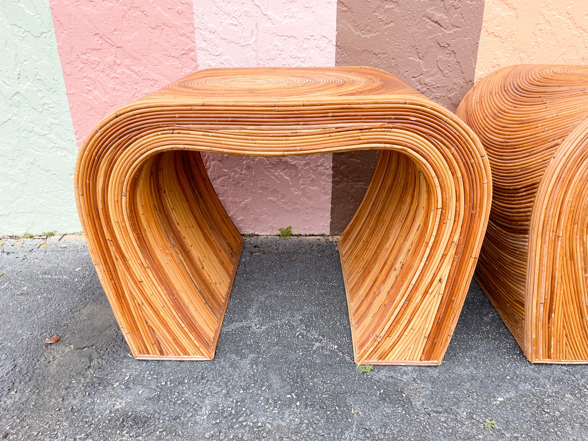 Pair of Gabriella Crespi Style Pencil Reed Rattan Side Tables - Image 2
