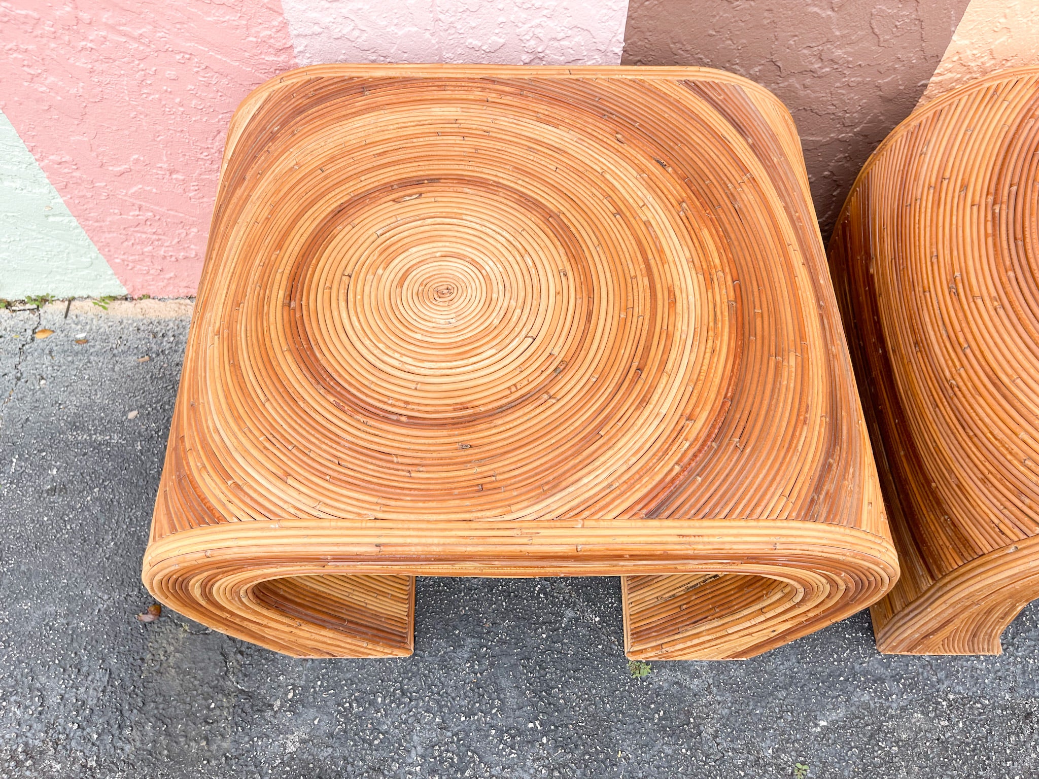 Pair of Gabriella Crespi Style Pencil Reed Rattan Side Tables - Image 3