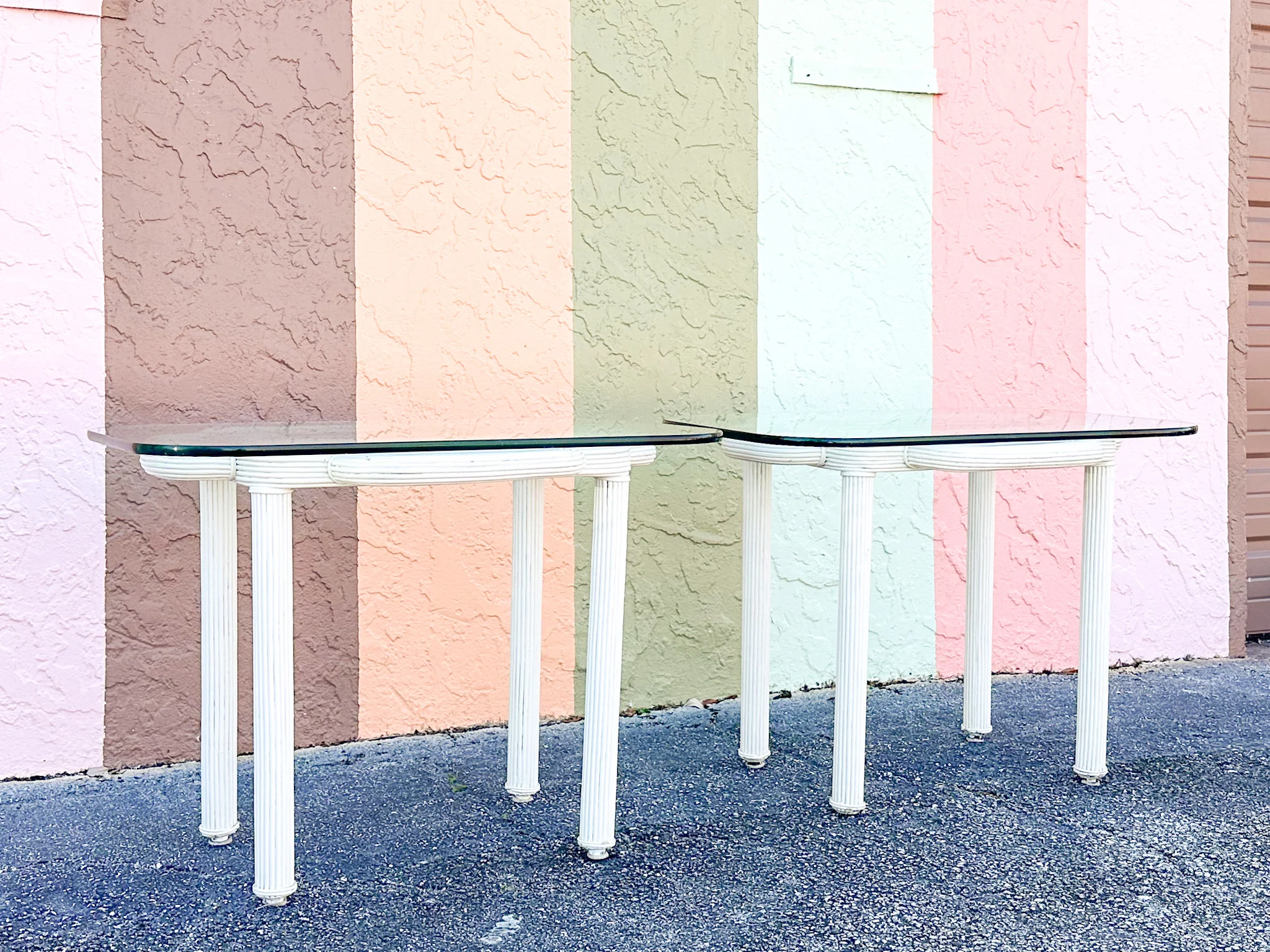 Pair of Geometric Pencil Reed Rattan Side Tables - Image 7