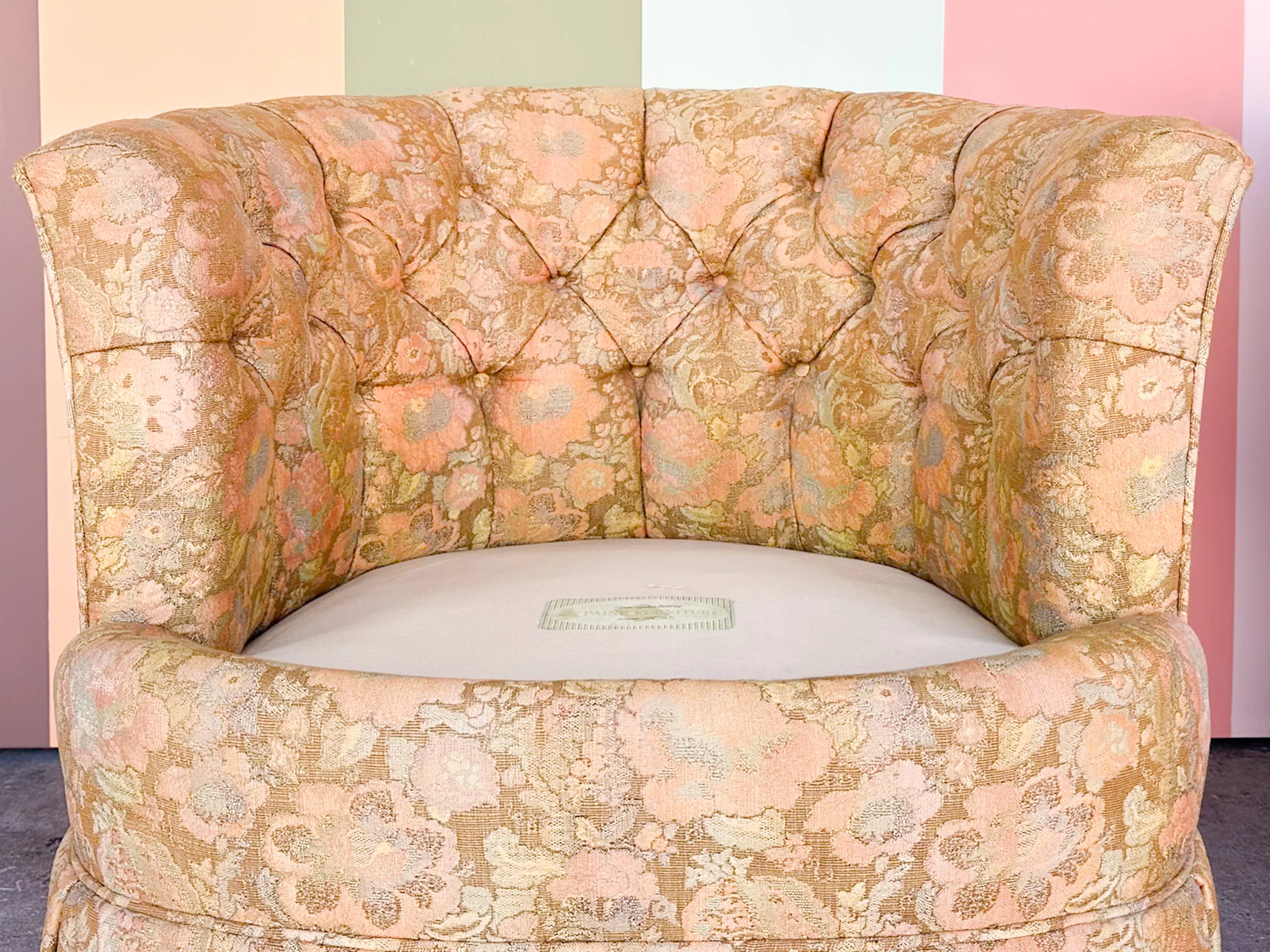 Pair of Golden Brocade Barrel Chairs on Castors - Image 10
