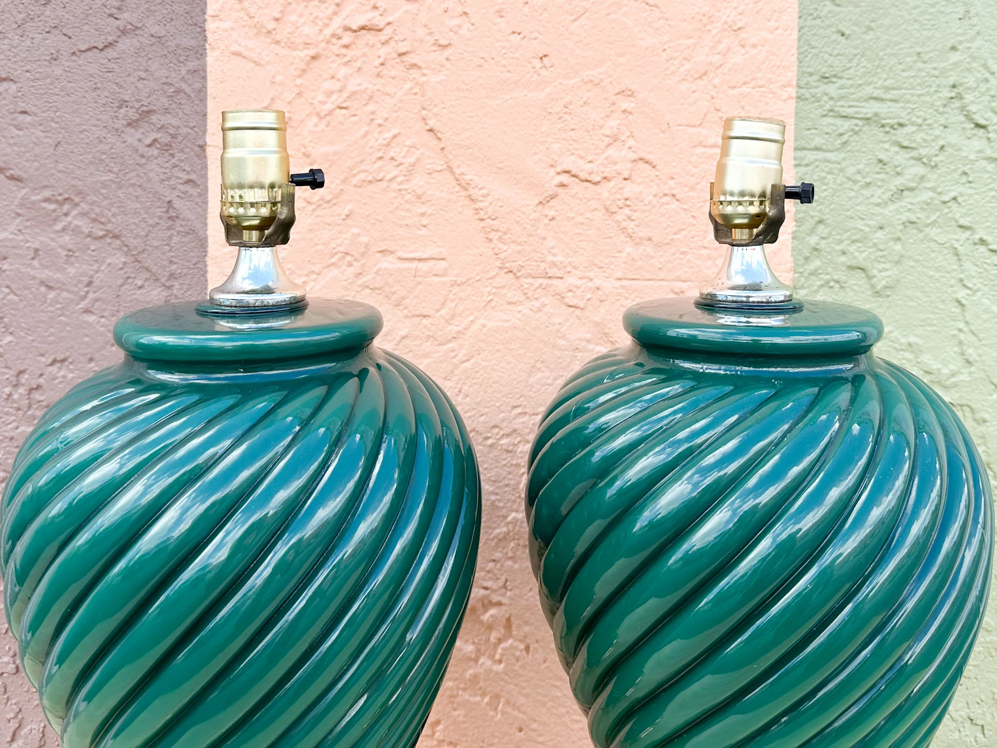 Pair of Forest Green Swirl Lamps - Image 3