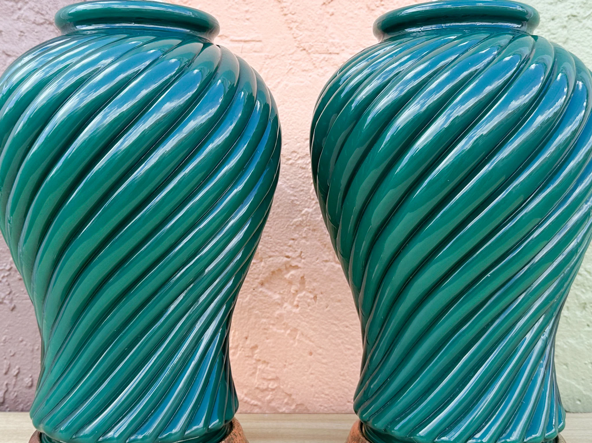 Pair of Forest Green Swirl Lamps - Image 4