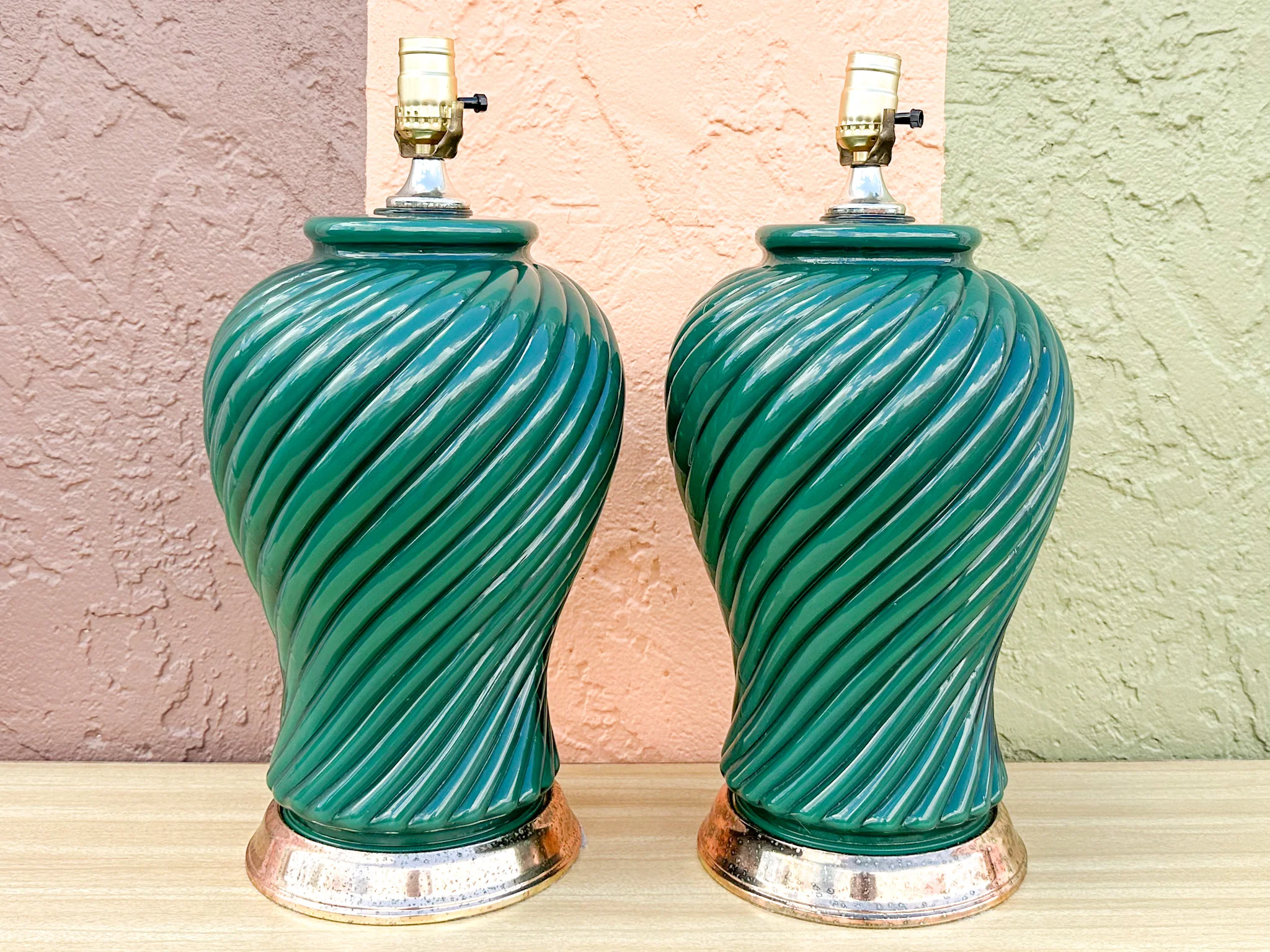 Pair of Forest Green Swirl Lamps - Image 6
