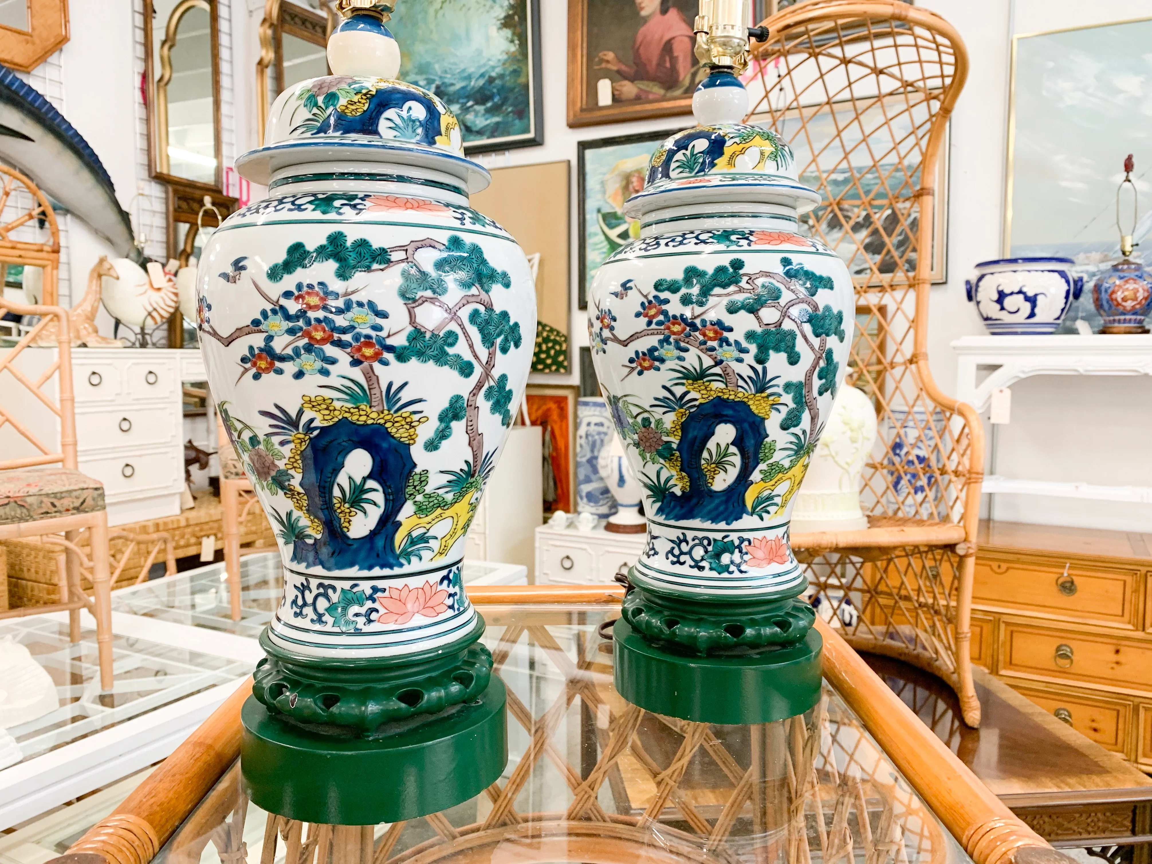 Pair of Colorful Ginger Jar Lamps