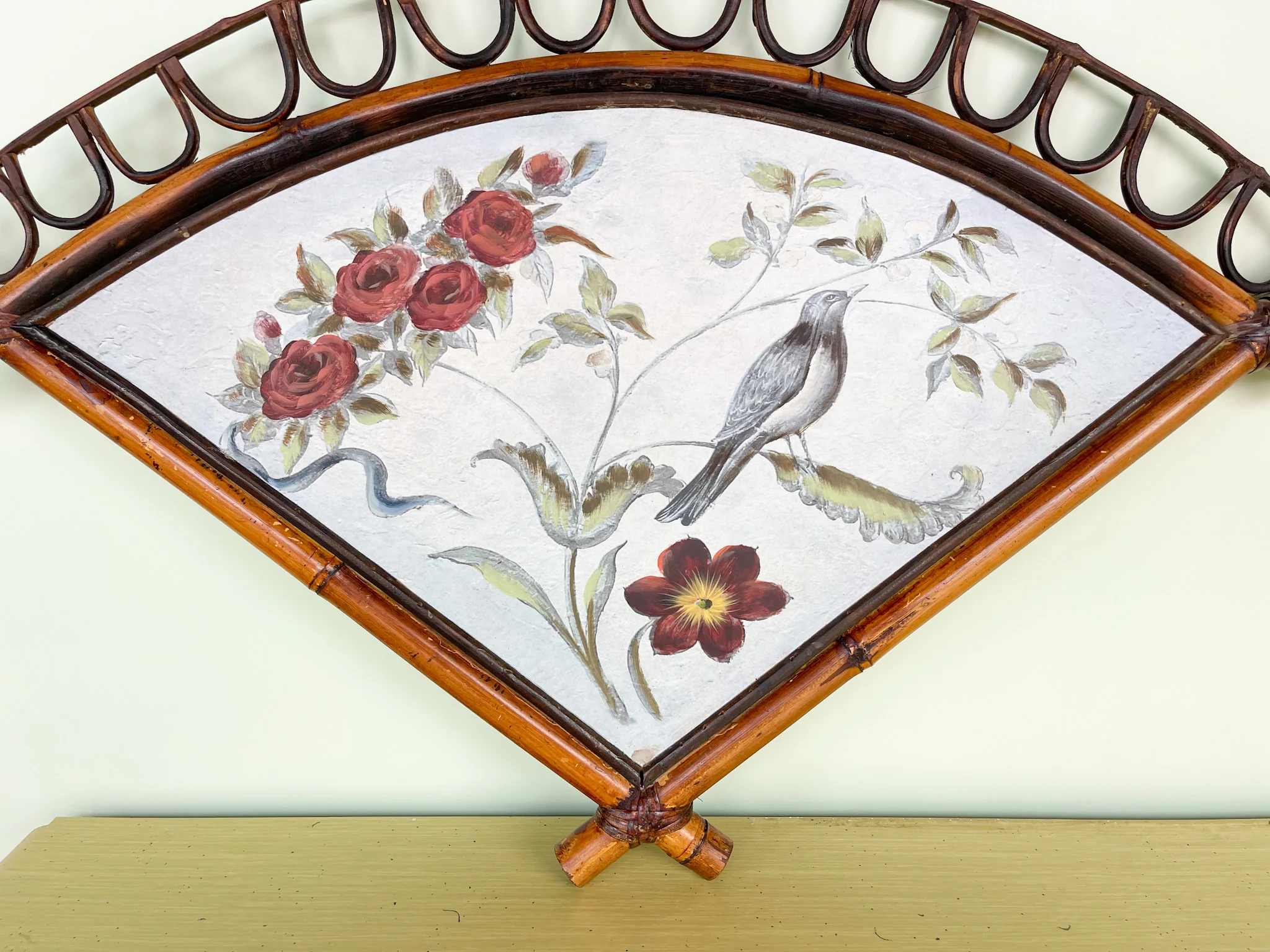 Pair of Hand Painted Rattan Fans - Image 3
