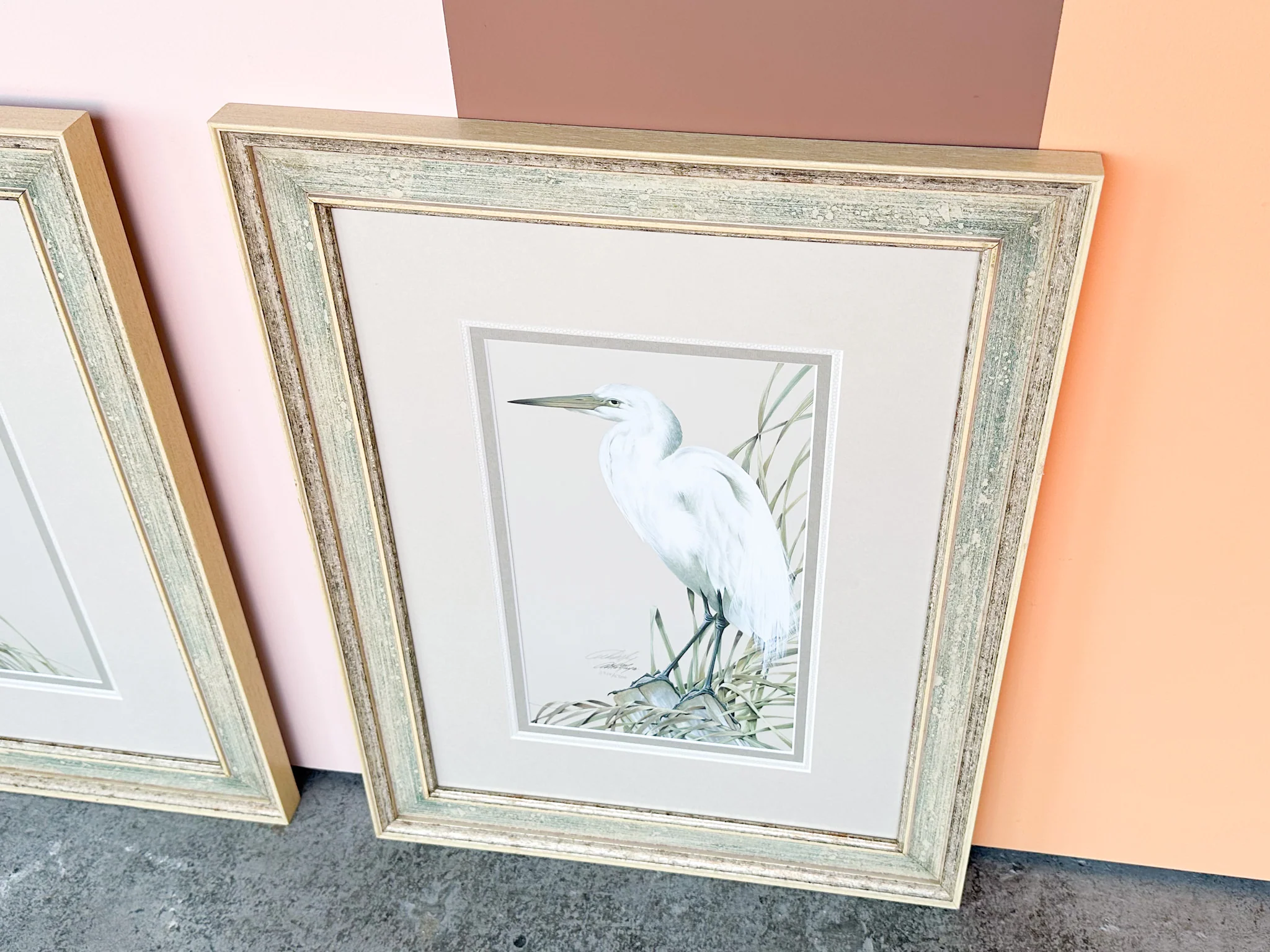 Pair of Old Florida Heron Original Signed Art - Image 3