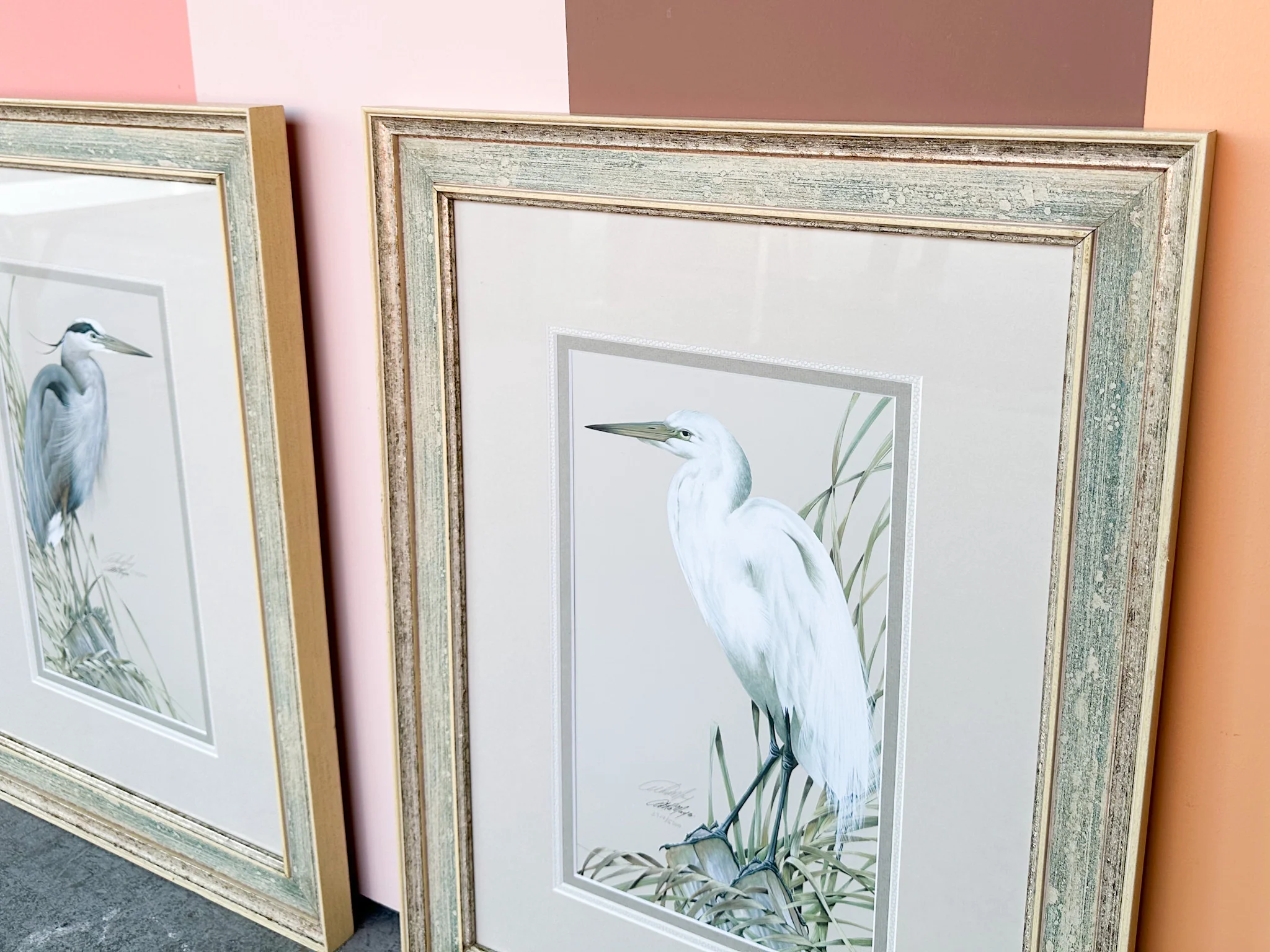 Pair of Old Florida Heron Original Signed Art - Image 5
