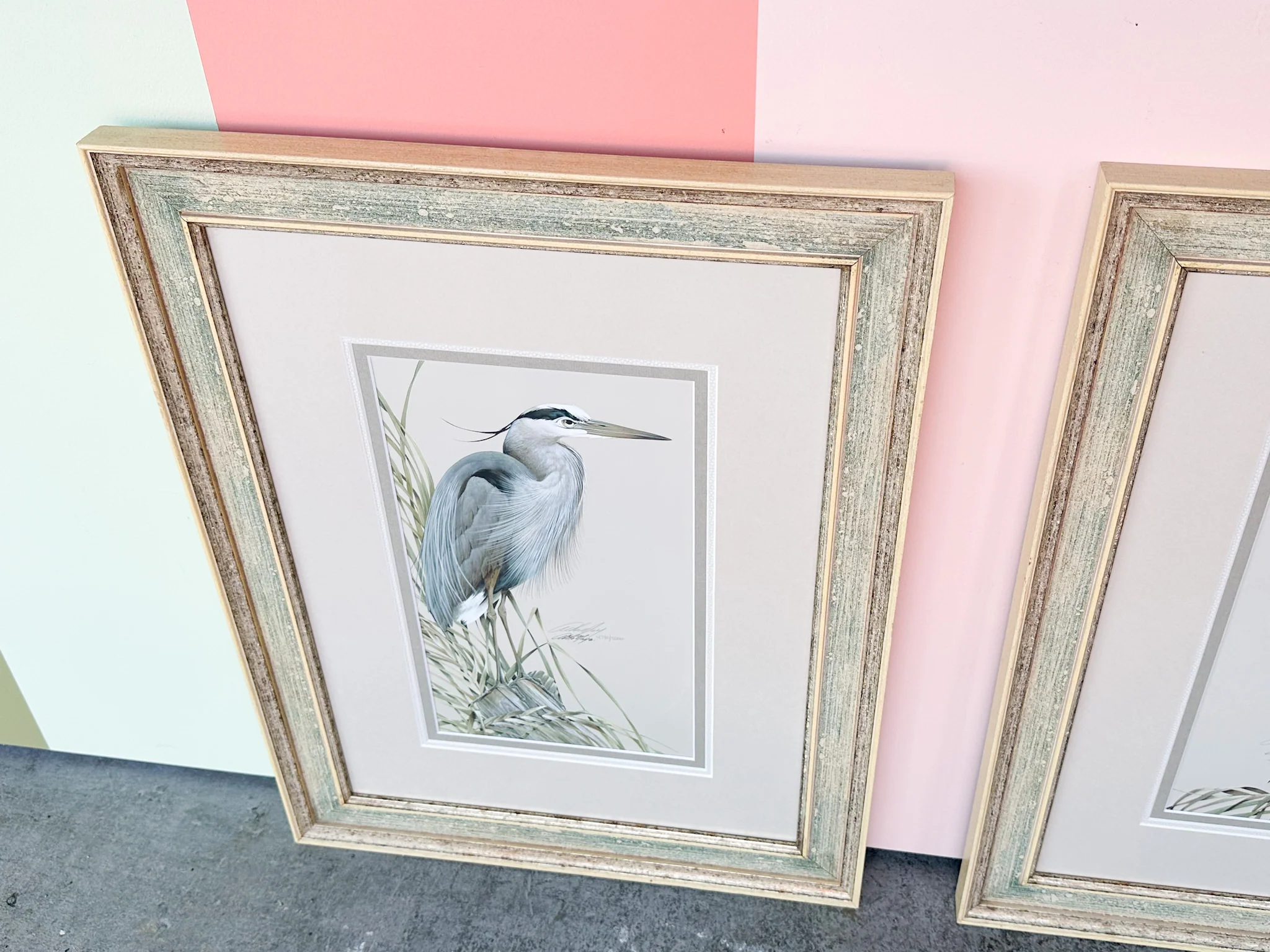 Pair of Old Florida Heron Original Signed Art - Image 6