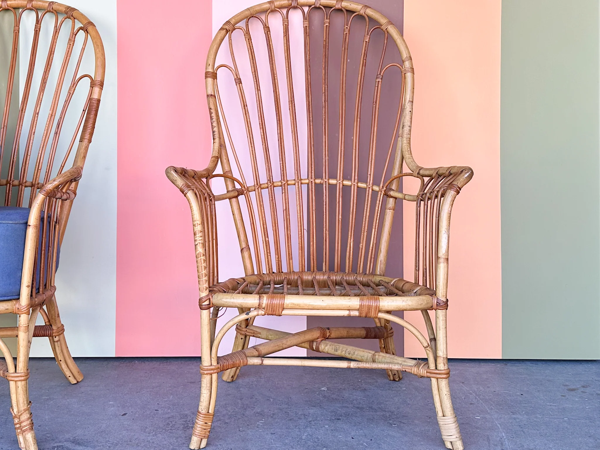Pair of High Back Rattan Chairs - Image 7