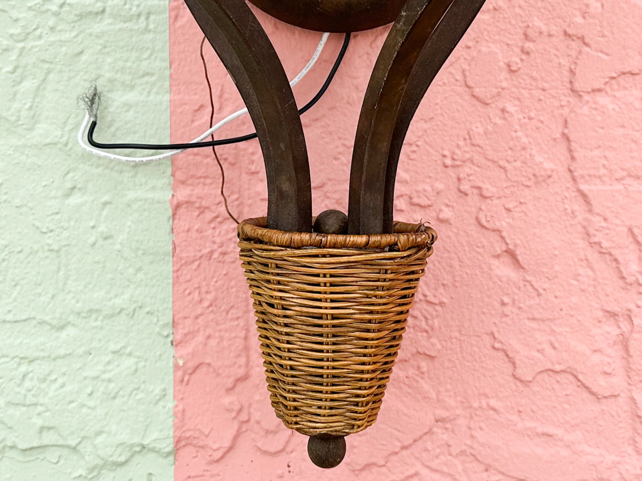 Pair of Iron and Rattan Wall Sconces - Image 3