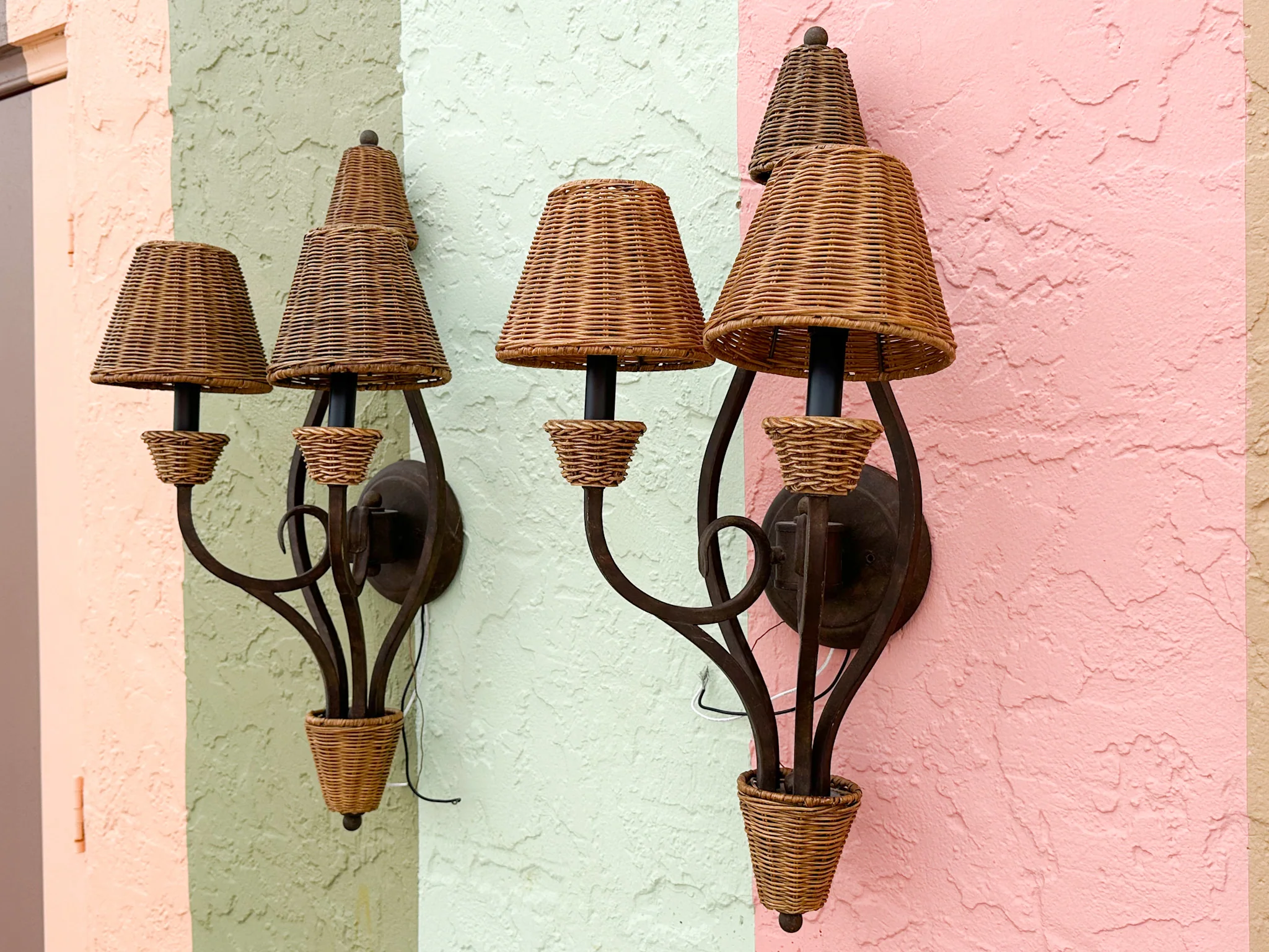 Pair of Iron and Rattan Wall Sconces - Image 7
