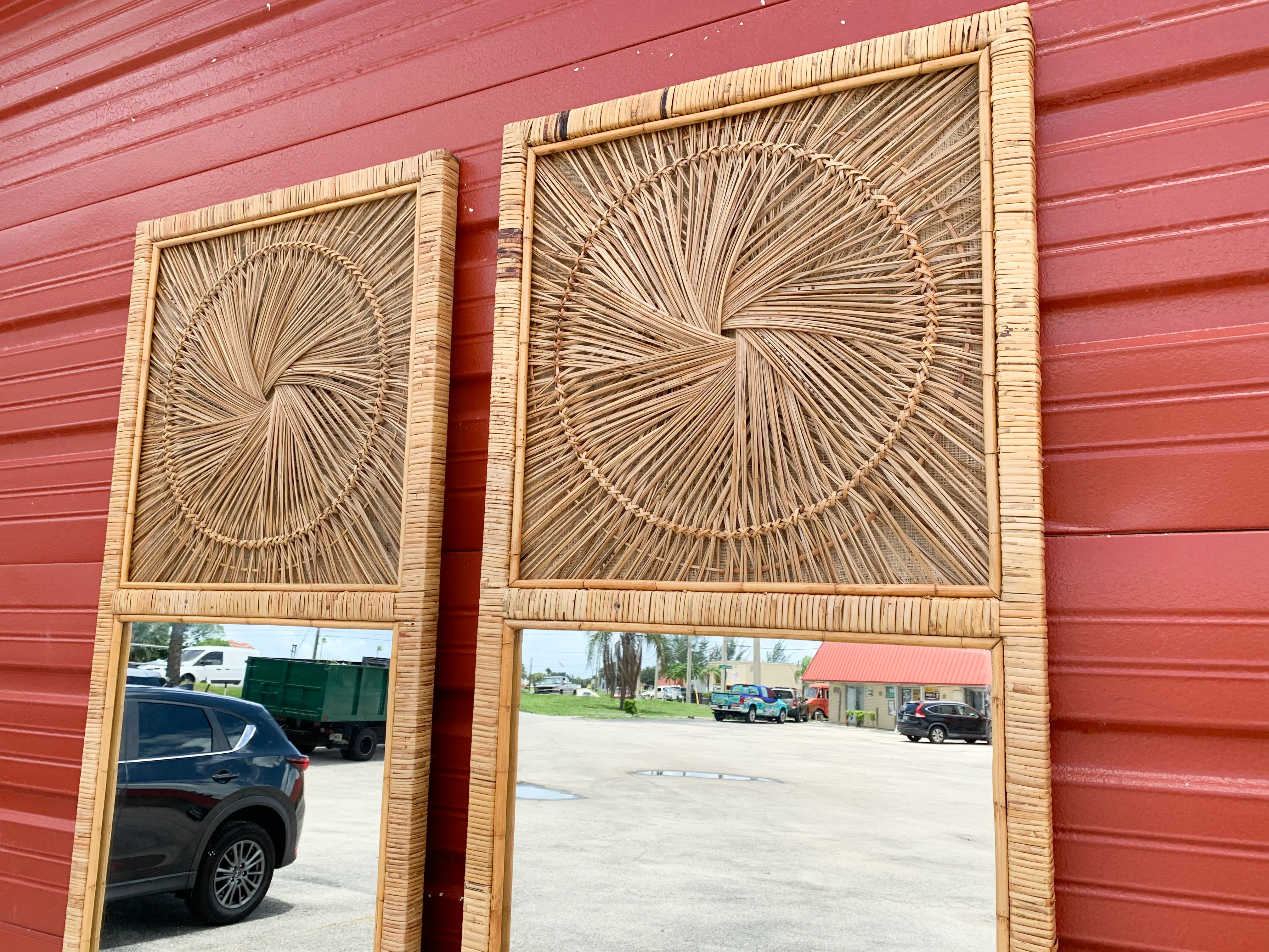 Pair of Island Chic Rattan Medallion Mirrors - Image 4