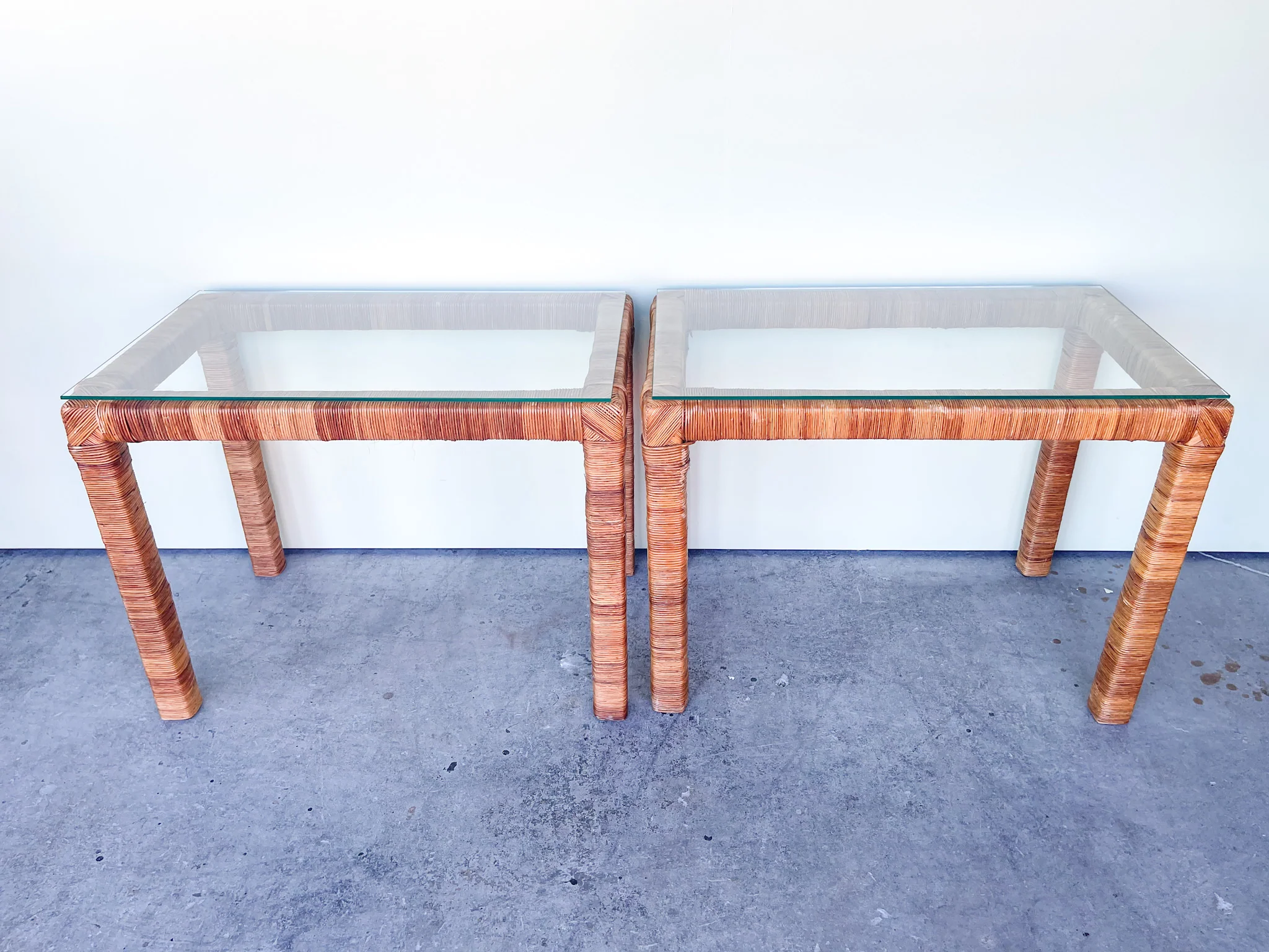 Pair of Island Chic Rattan Wrapped Side Tables - Image 2