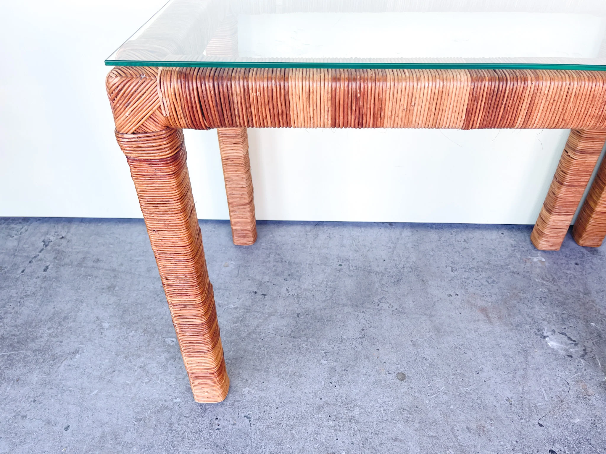 Pair of Island Chic Rattan Wrapped Side Tables - Image 5