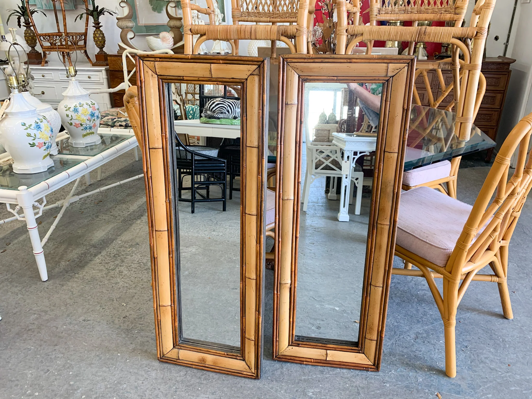 Pair of Island Style Bamboo Mirrors - Image 2