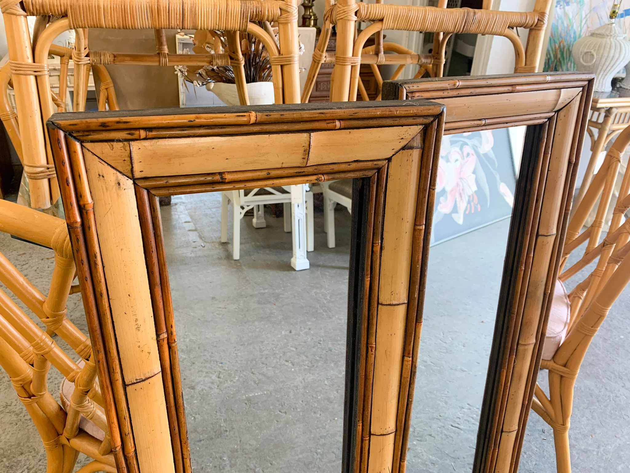 Pair of Island Style Bamboo Mirrors - Image 3