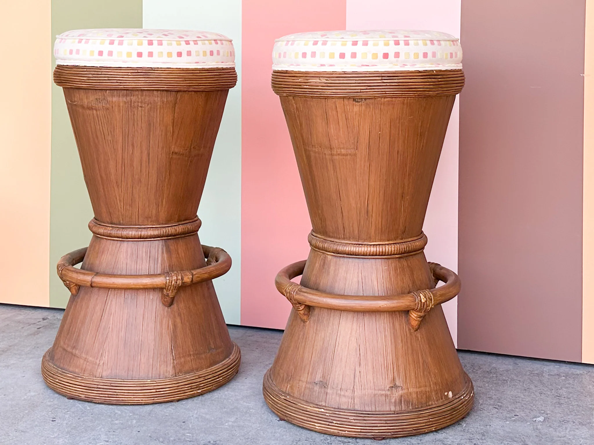 Pair of Island Style Rattan Barrel Bar Stools - Image 2